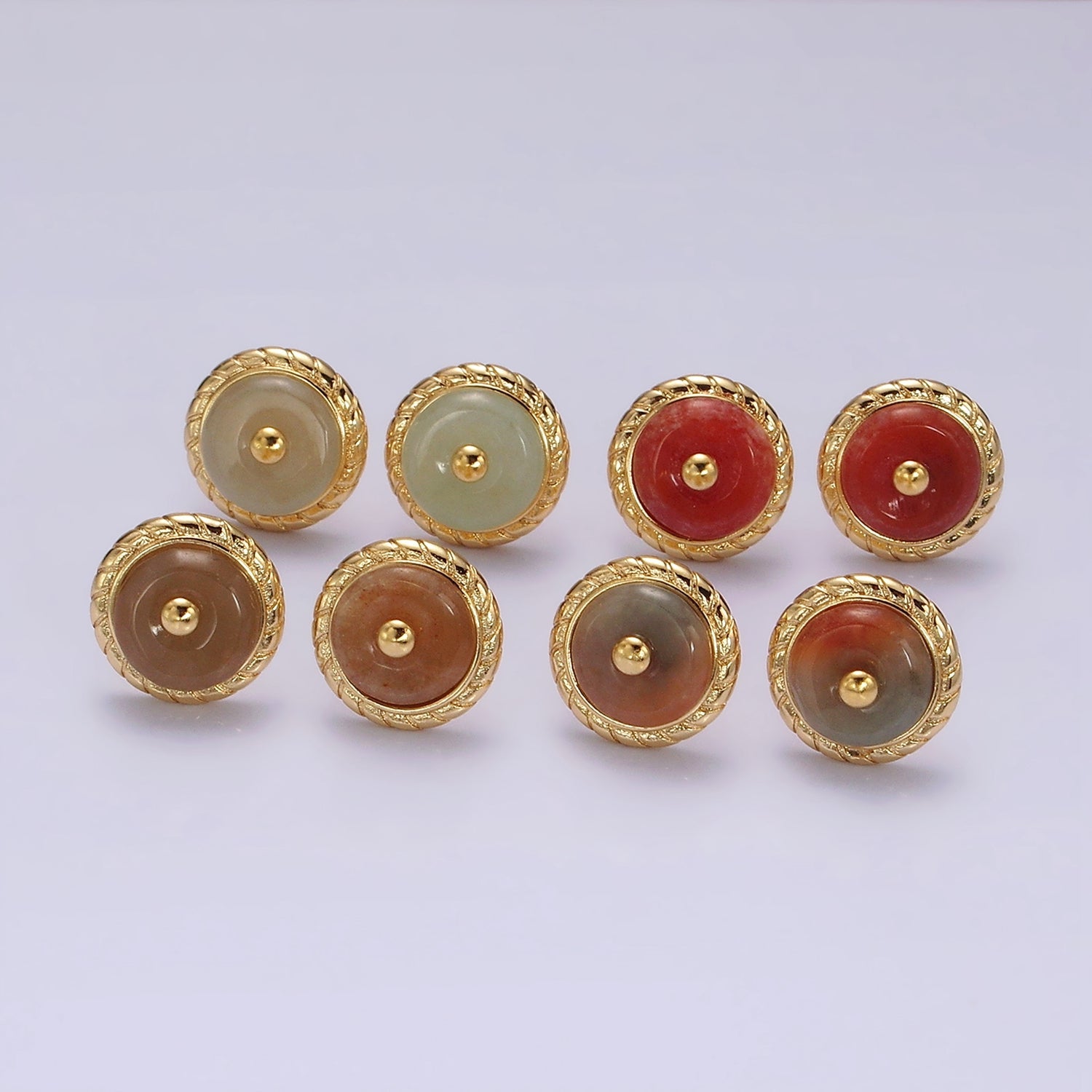 14K Gold Filled Round Aventurine, Smokey Quartz, Unakite, Carnelian Bezel Stud Earrings | V051 - V054 - DLUXCA