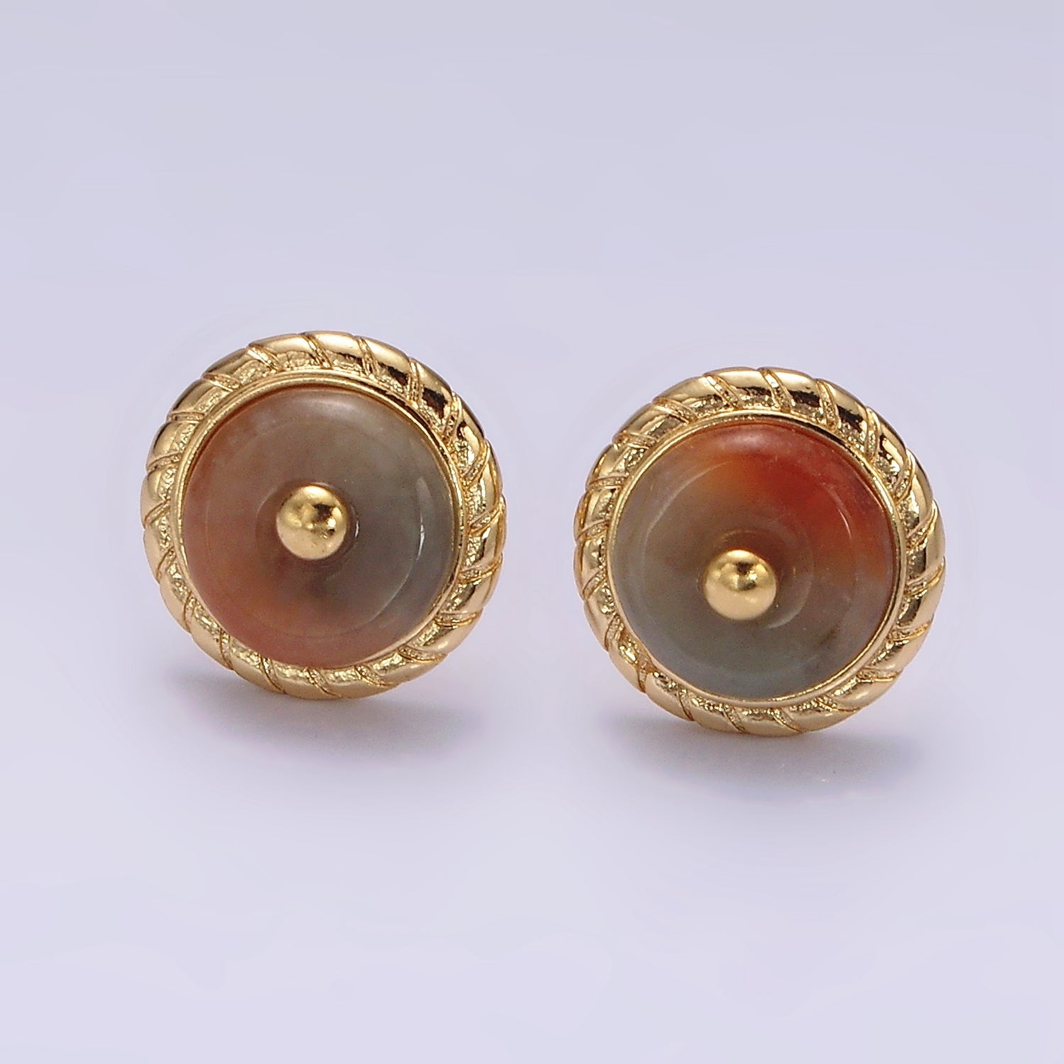 14K Gold Filled Round Aventurine, Smokey Quartz, Unakite, Carnelian Bezel Stud Earrings | V051 - V054 - DLUXCA