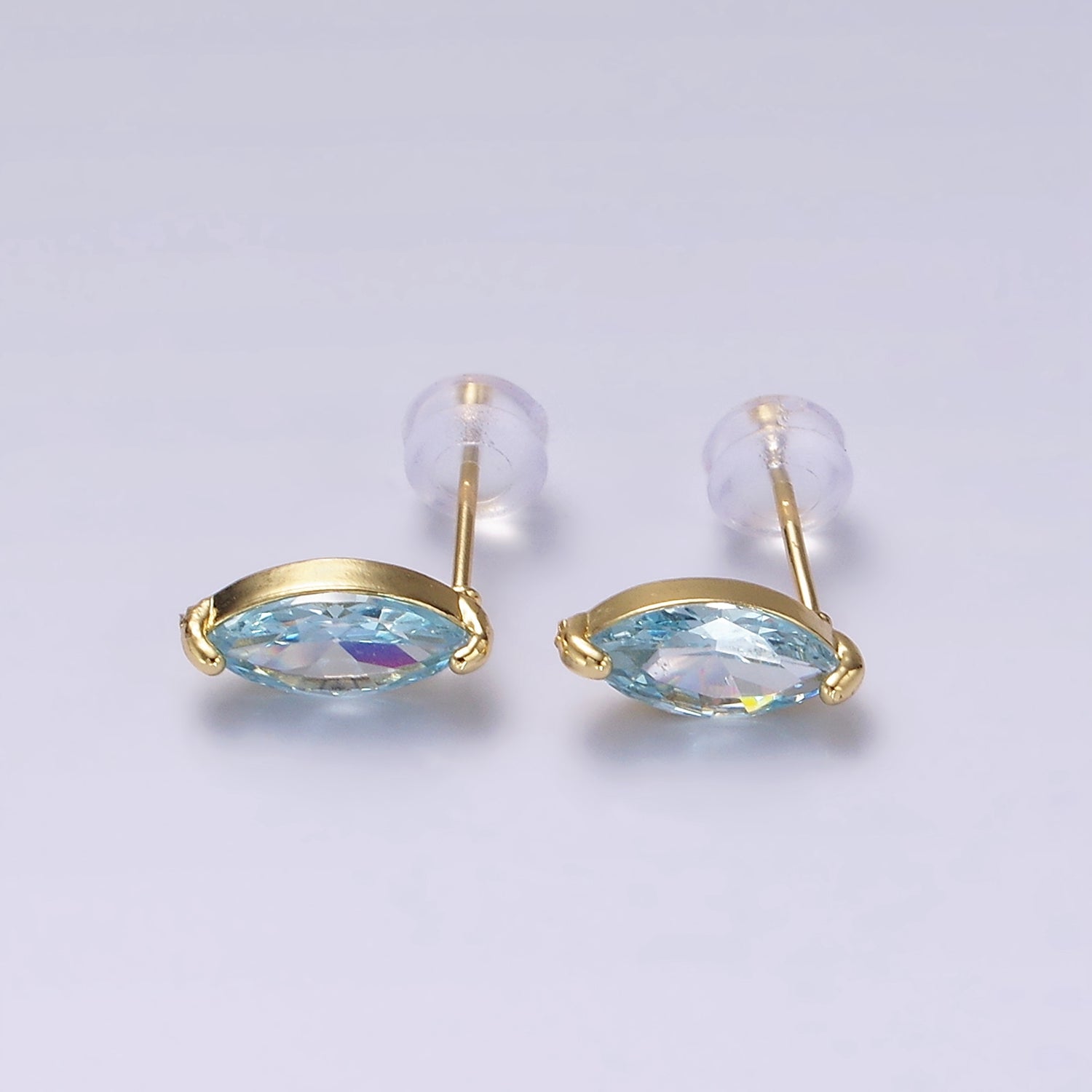 14K Gold Filled Baby Blue, Blue CZ Marquise Stud Earrings | V057 V058