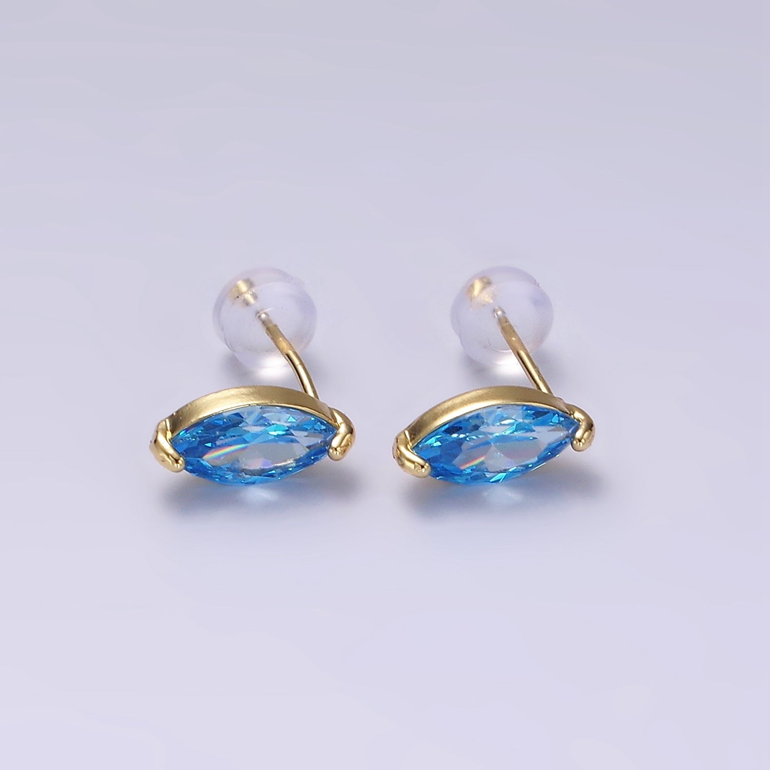 14K Gold Filled Baby Blue, Blue CZ Marquise Stud Earrings | V057 V058 - DLUXCA