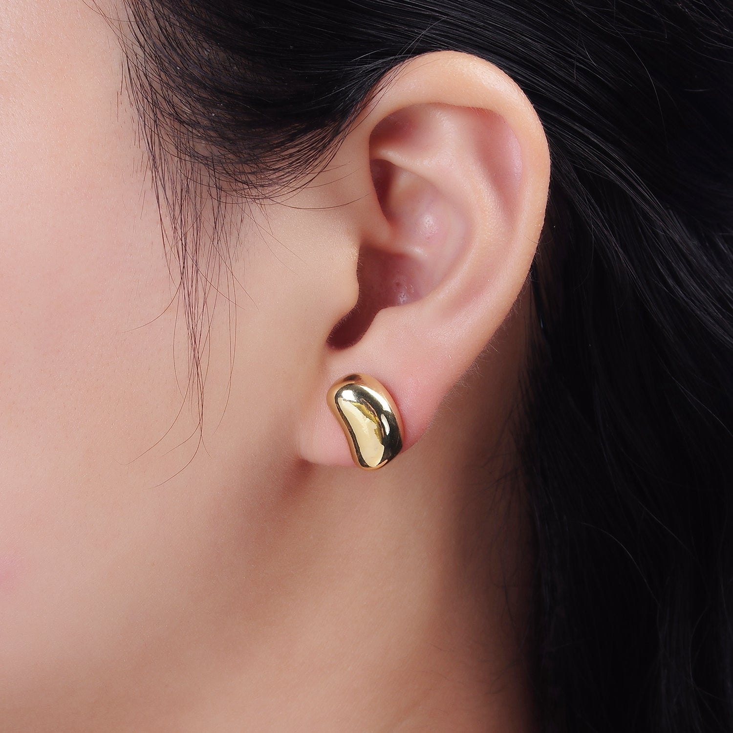 14K Gold Filled 15mm Bean Dome Modern Statement Stud Earrings | V060 - DLUXCA