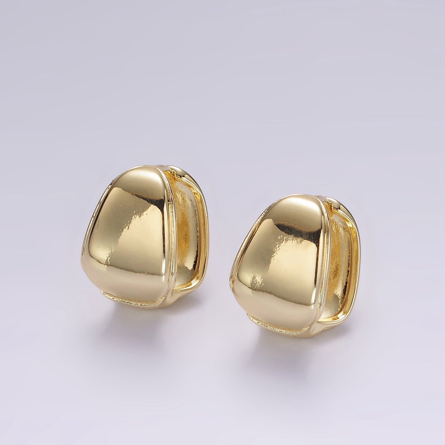 14K Gold Filled 17mm Wide Rounded Square Minimalist Huggie Earrings | V061 - DLUXCA