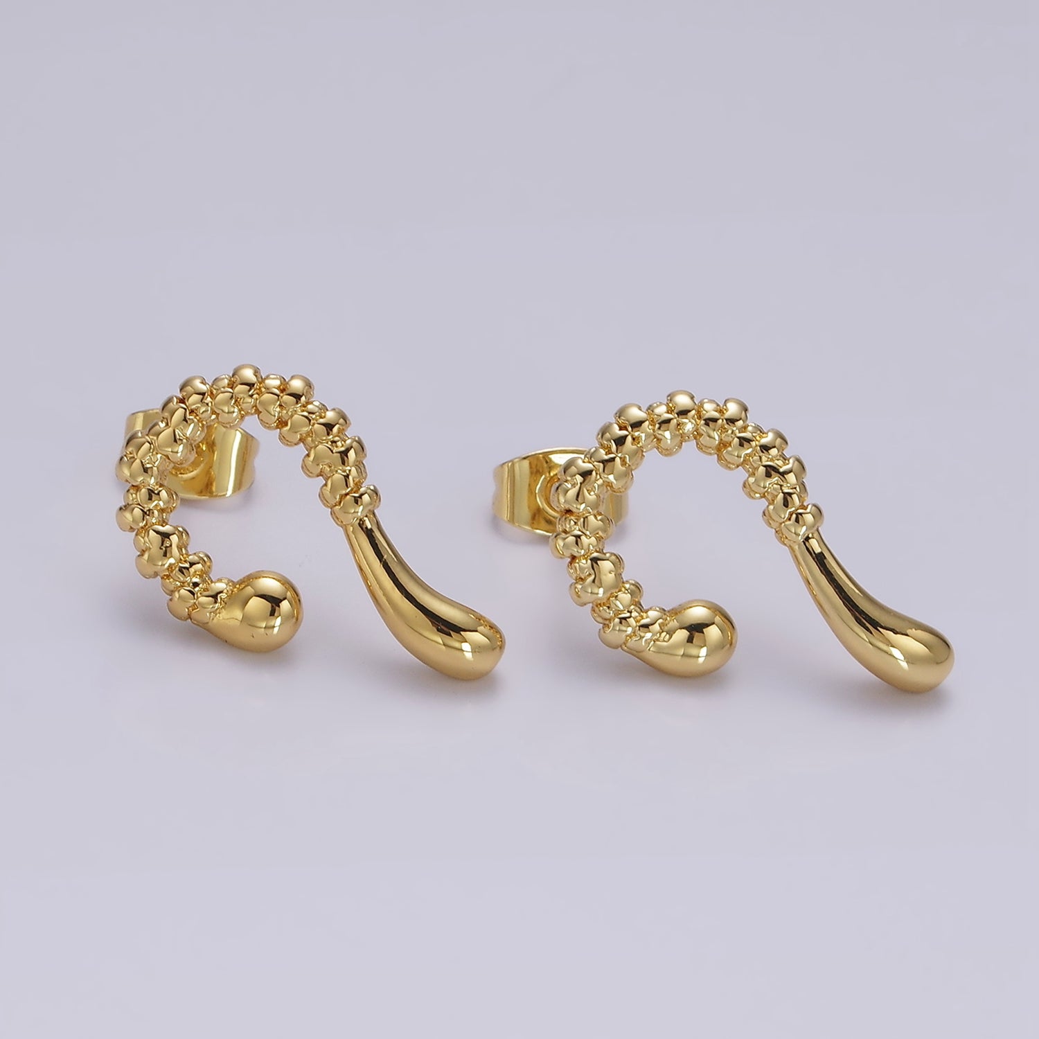 14K Gold Filled 20mm Textured Curved Molten Drop Stud Earrings | V066 - DLUXCA