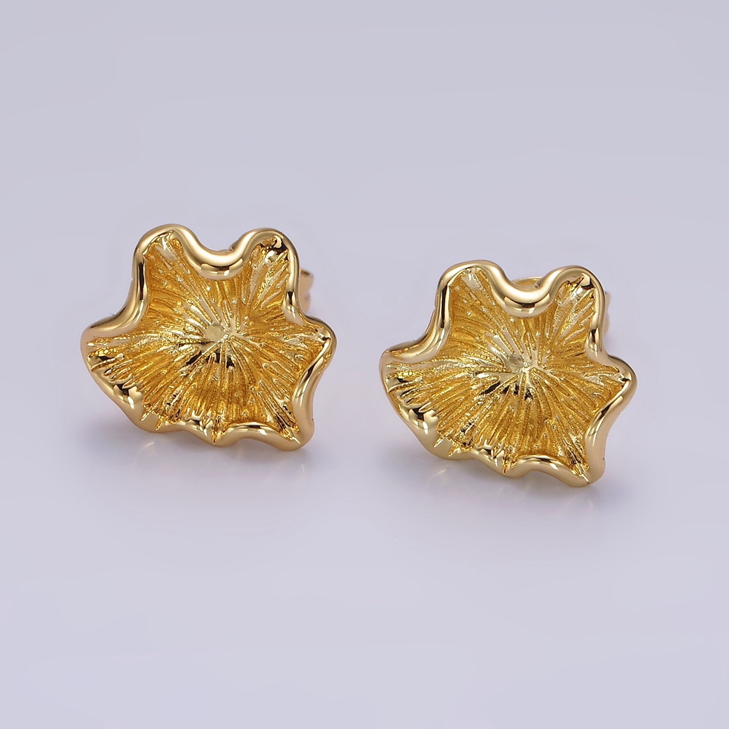 24K Gold Filled Flower Sunburst Molten Stud Earrings | V067 - DLUXCA