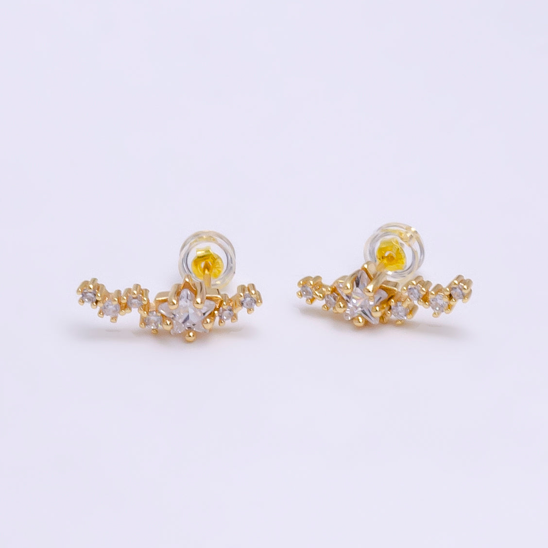 Single Star on Crystal Chain Studs Earring, CZ Stone on Daily Wear Formal/Casual Earring Jewelry V-080 V-081 - DLUXCA