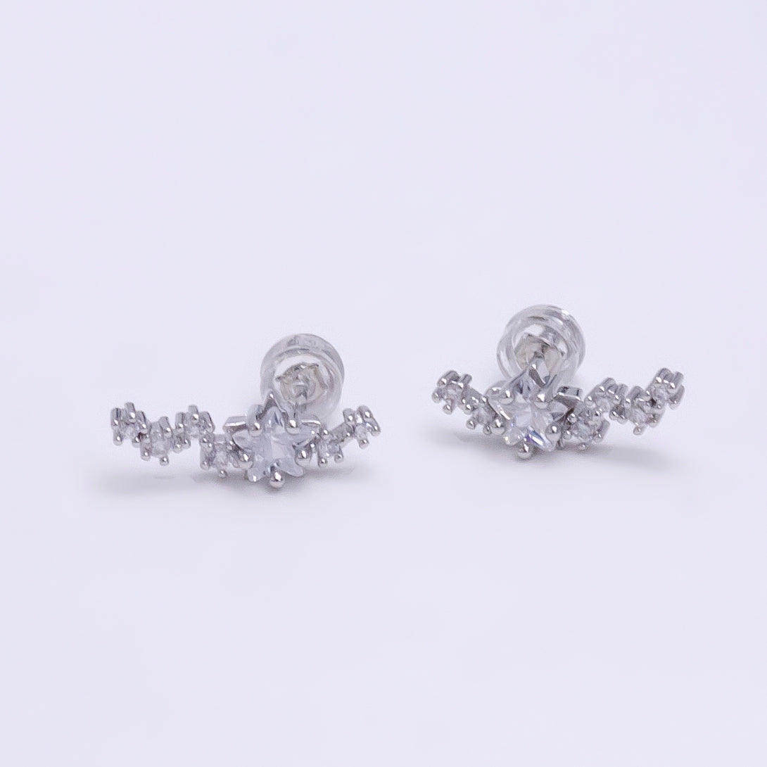 Single Star on Crystal Chain Studs Earring, CZ Stone on Daily Wear Formal/Casual Earring Jewelry V-080 V-081