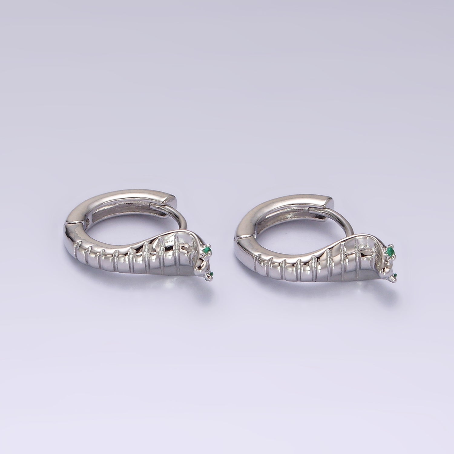 14K Gold Filled Green-Eyed CZ Lined Snake Animal Huggie Earrings in Gold & Silver | V082 V083