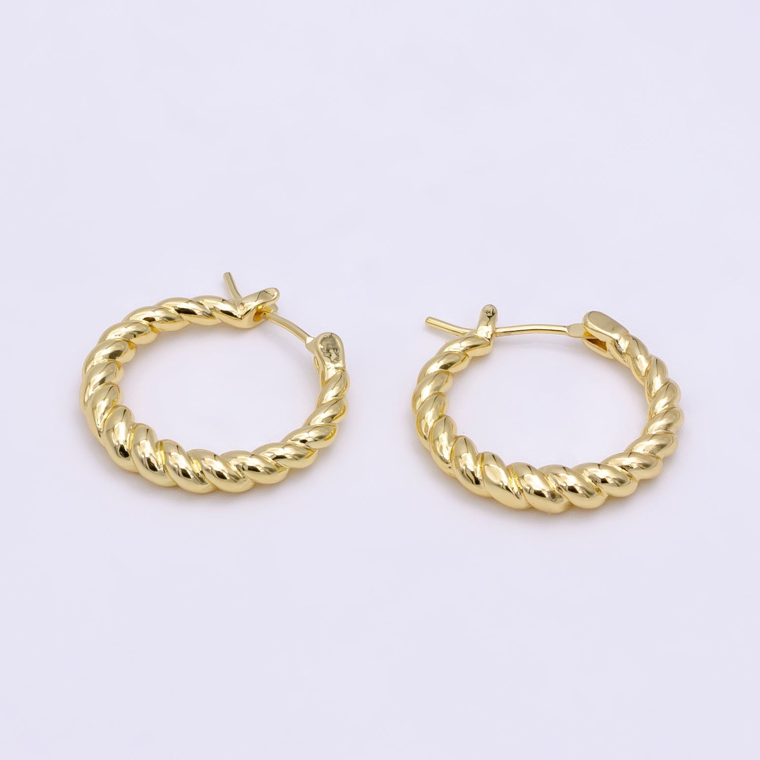 14K Gold Filled 23mm Twisted Croissant Latch Hoop Earrings | V182 - DLUXCA