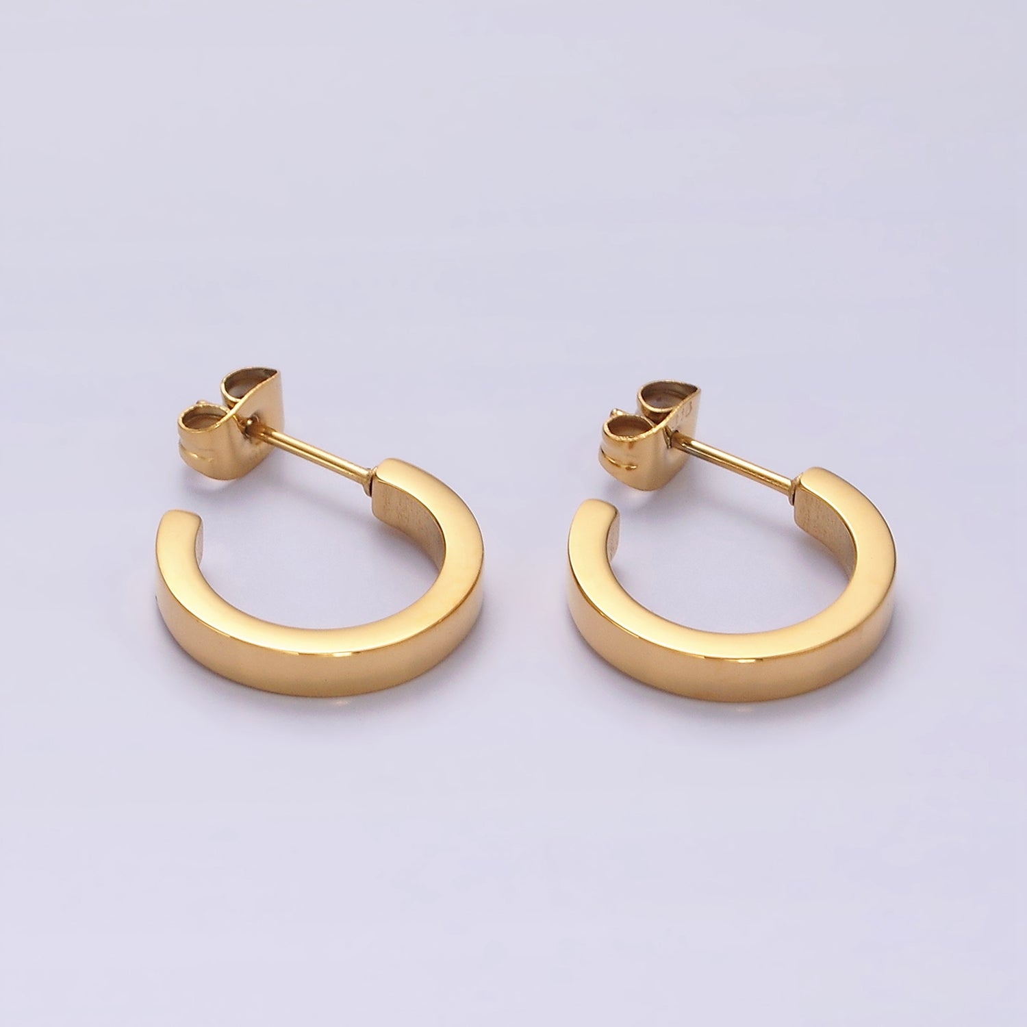 Stainless Steel 15.7mm Flat Minimalist C-Shaped Hoop Earrings in Gold & Silver | V189 V190 - DLUXCA