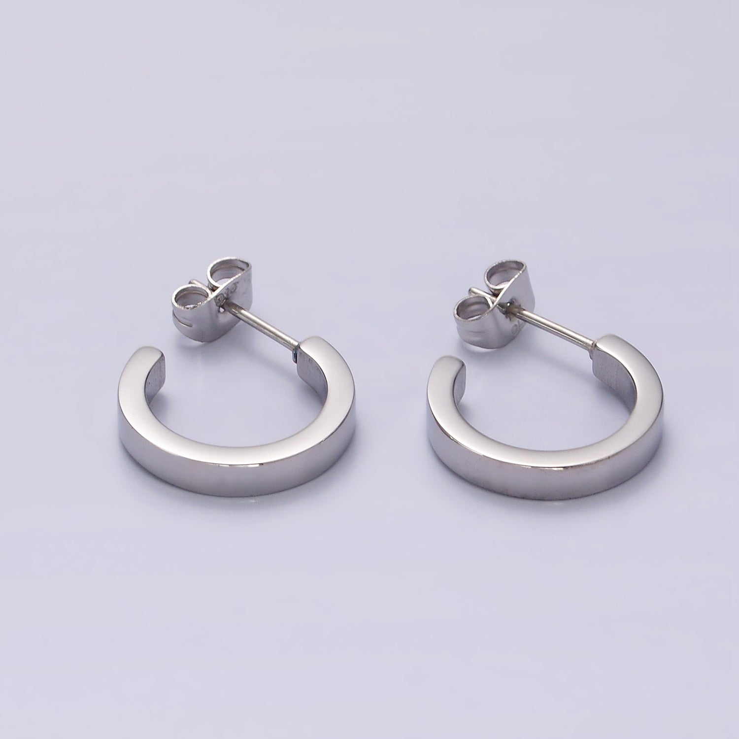 Stainless Steel 15.7mm Flat Minimalist C-Shaped Hoop Earrings in Gold & Silver | V189 V190