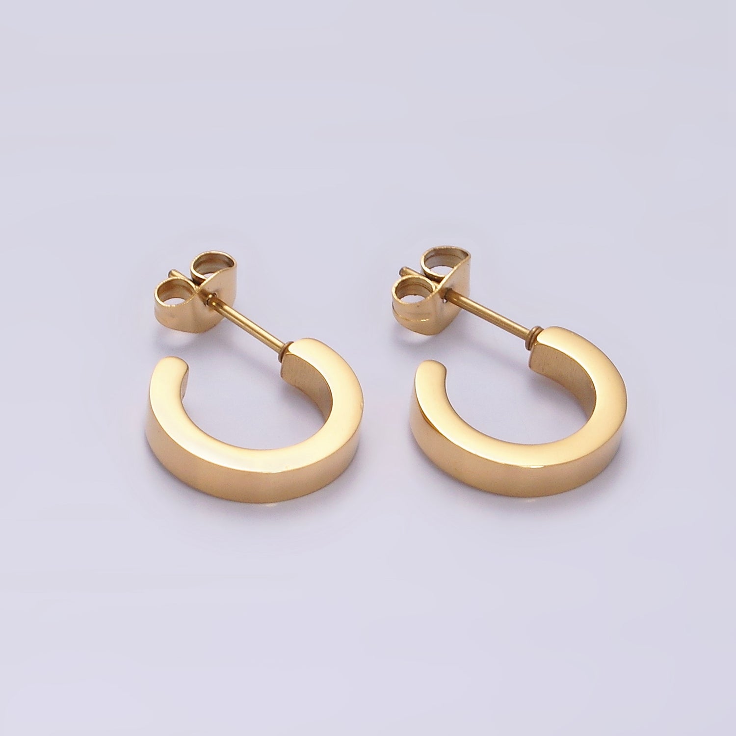 Stainless Steel 20mm Flat Minimalist C-Shaped Cartilage Hoop Earrings in Gold & Silver | V191 V192 - DLUXCA