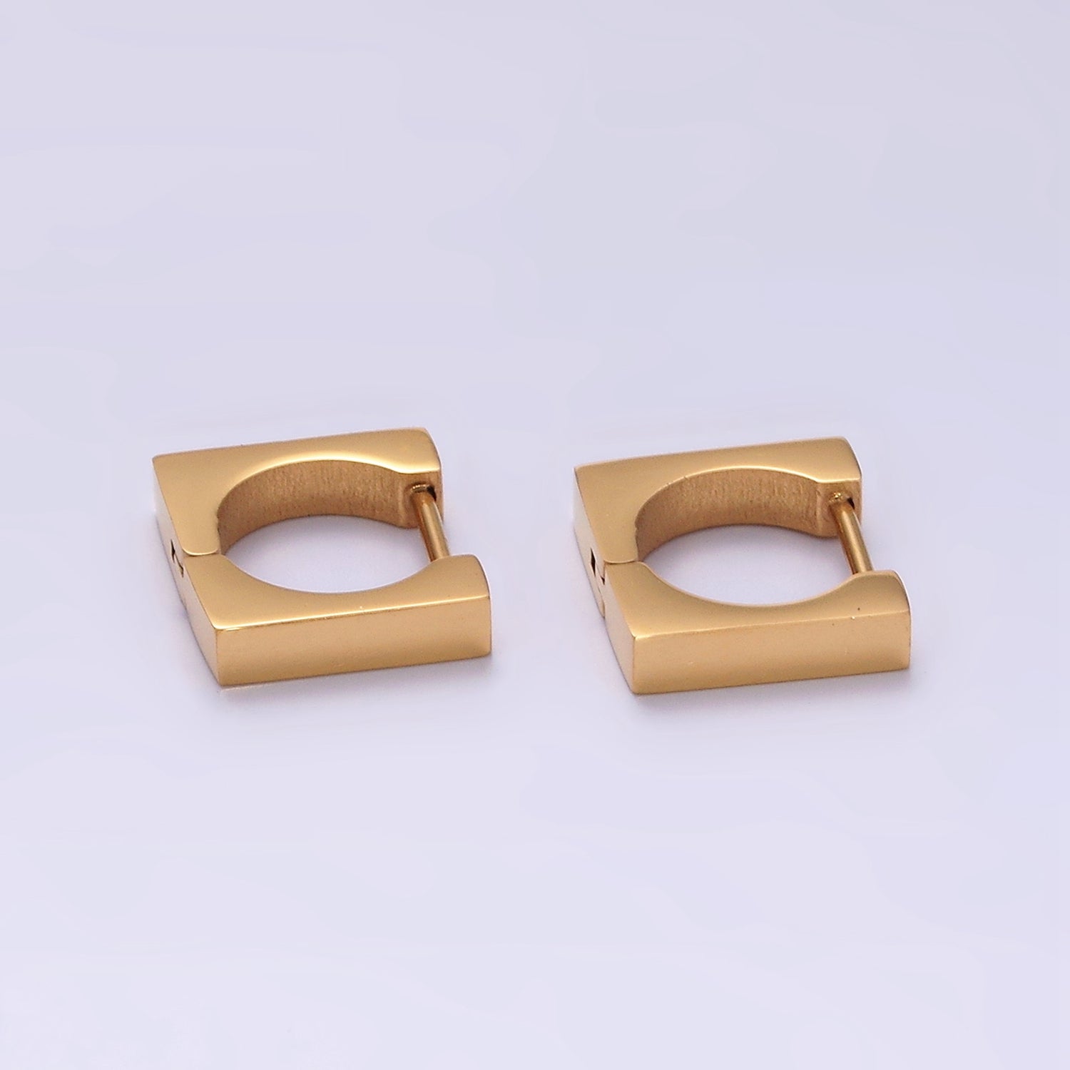 Stainless Steel 11mm Flat Square Cartilage Huggie Earrings in Gold & Silver | V193 V194 - DLUXCA