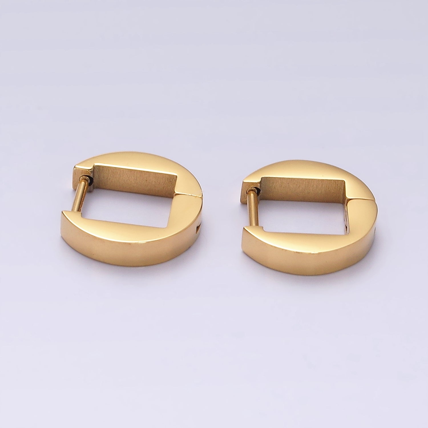 Stainless Steel 12.5mm Flat Round Cartilage Huggie Earrings in Gold & Silver | V197 V198