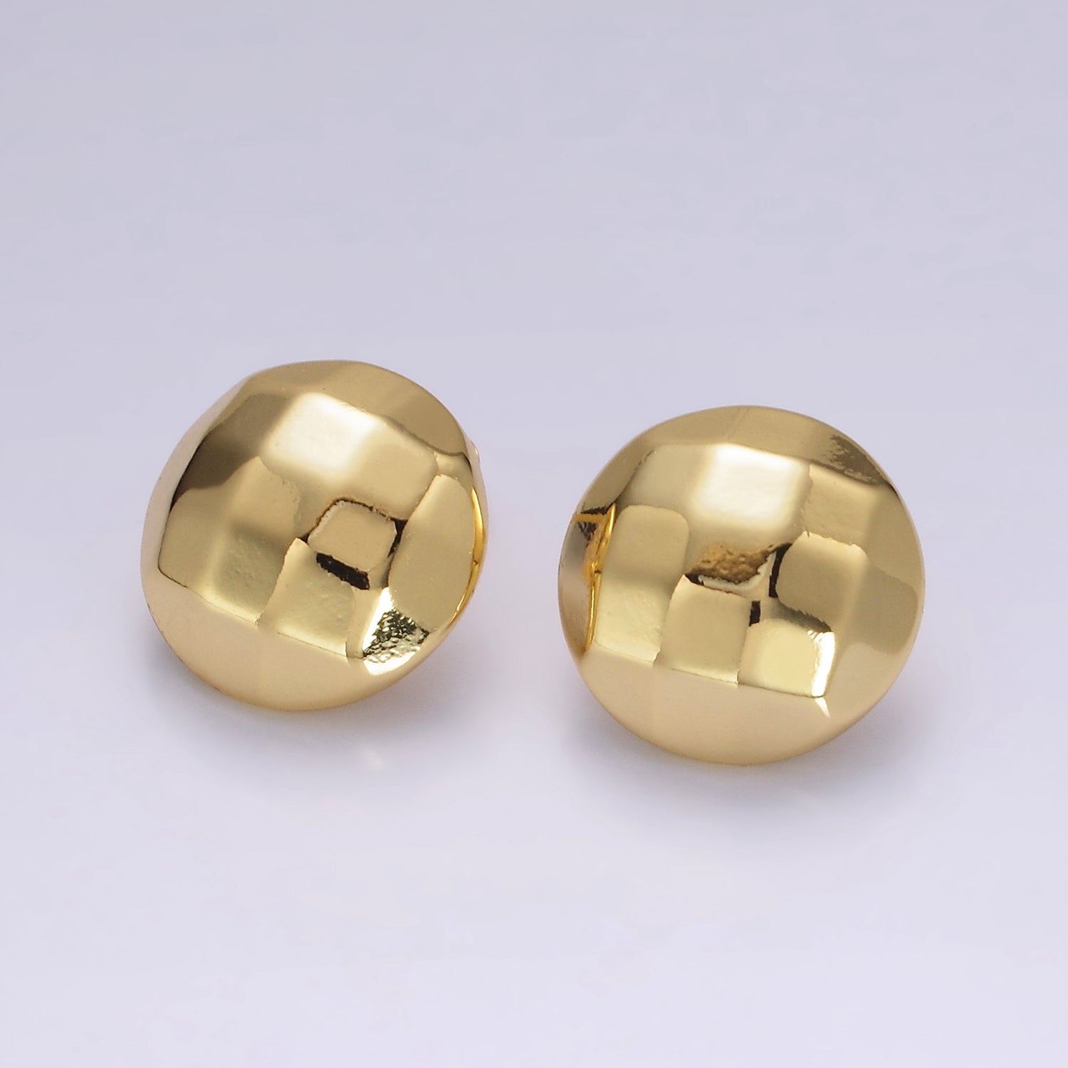 14K Gold Filled Multifaceted Round Dome Stud Earrings | V-240 - DLUXCA