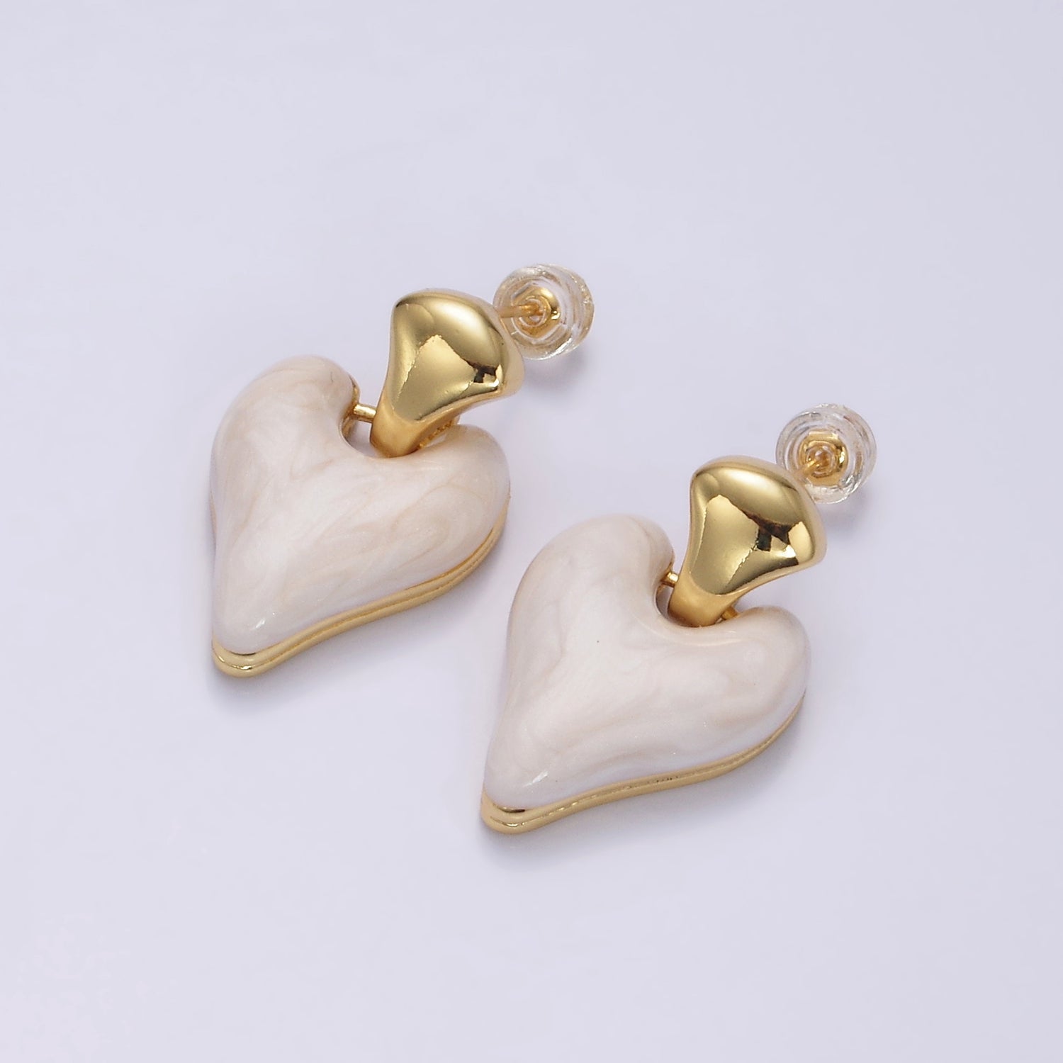 14K Gold Filled White, Pink, Purple, Blue, Green Enamel Heart Drop Stud Earrings | V-241 - V-245