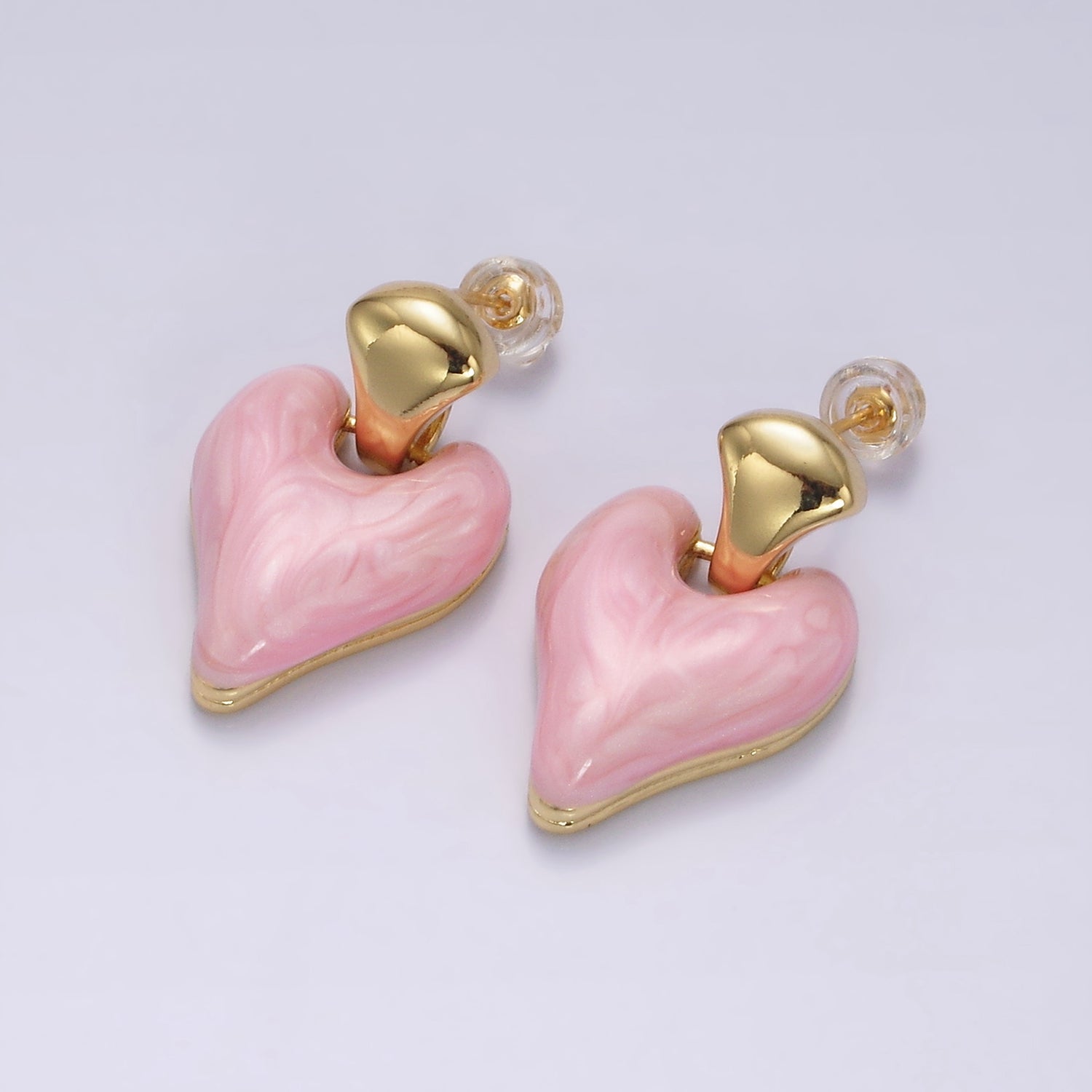 14K Gold Filled White, Pink, Purple, Blue, Green Enamel Heart Drop Stud Earrings | V241 - V245 - DLUXCA