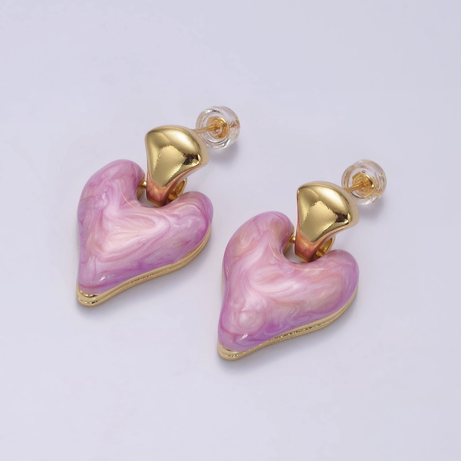 14K Gold Filled White, Pink, Purple, Blue, Green Enamel Heart Drop Stud Earrings | V241 - V245 - DLUXCA