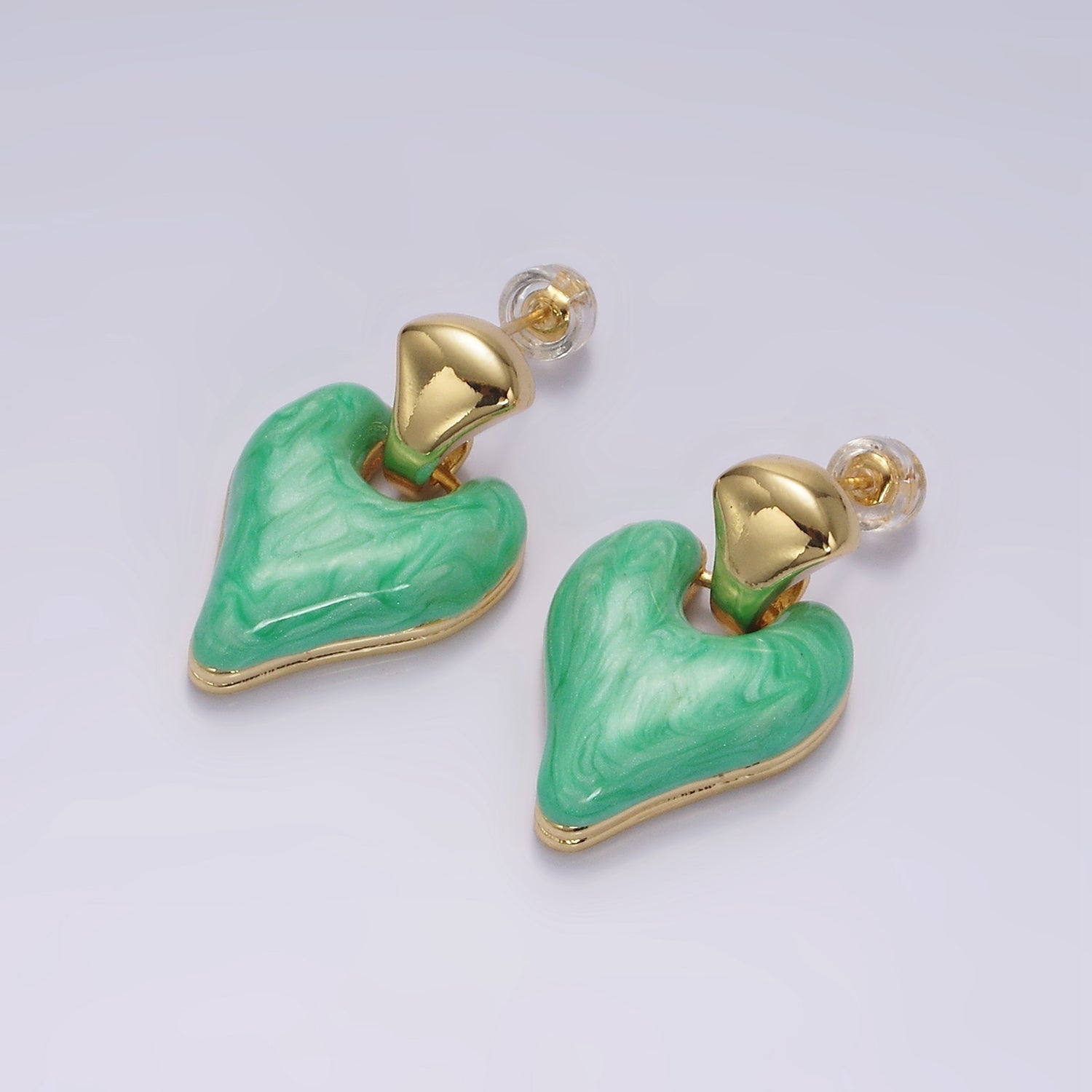 14K Gold Filled White, Pink, Purple, Blue, Green Enamel Heart Drop Stud Earrings | V241 - V245 - DLUXCA