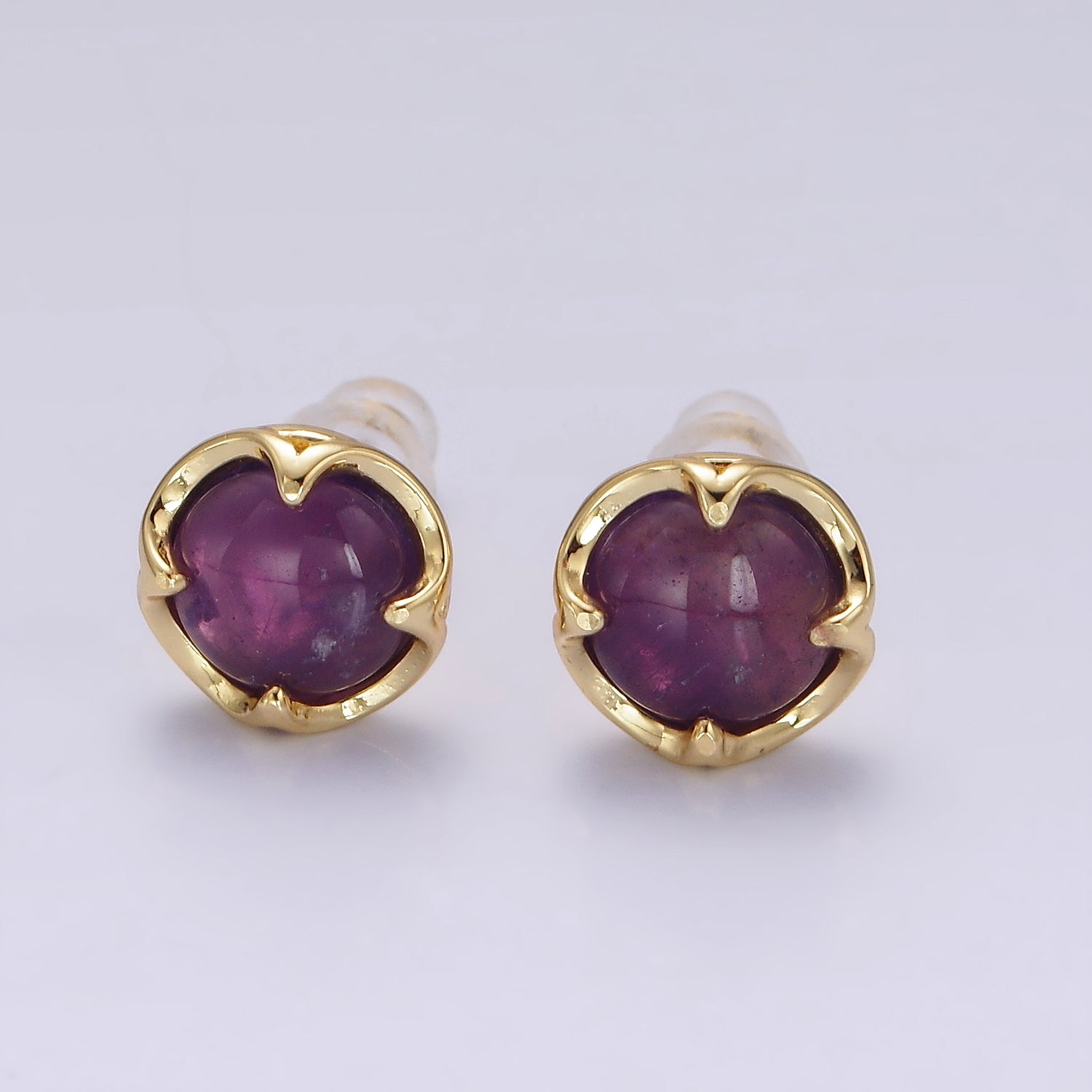 14K Gold Filled Amethyst Claw Bezel Round Stud Earrings | V-261 - DLUXCA