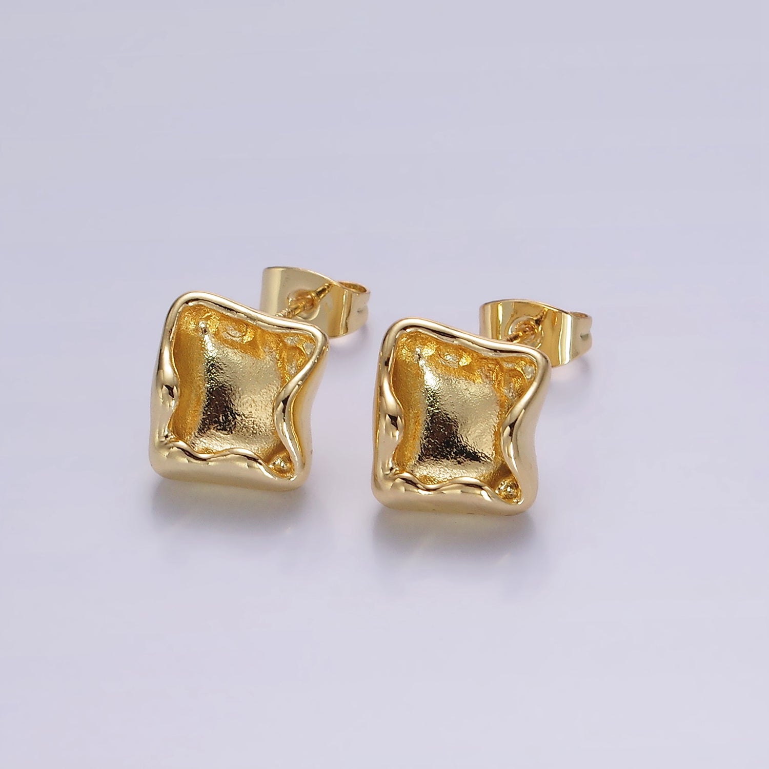 14K Gold Filled Molten Square Stud Earrings | V284