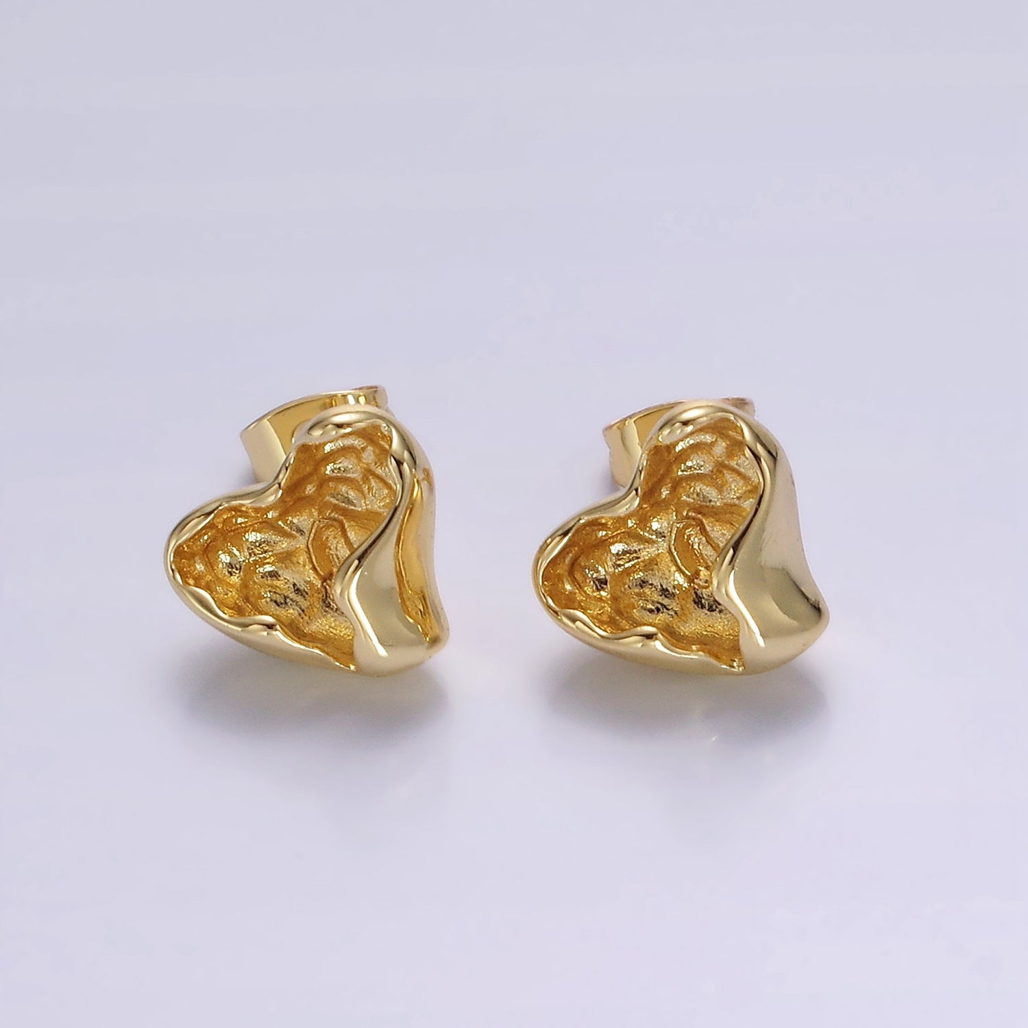 14K Gold Filled Molten Hammered Heart Stud Earrings | V287