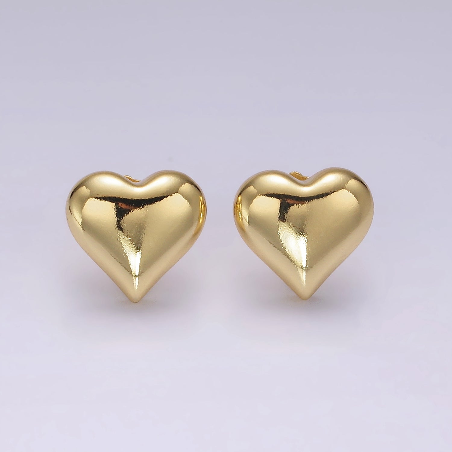 14K Gold Filled 15mm Heart Dome Minimalist Stud Earrings | V296