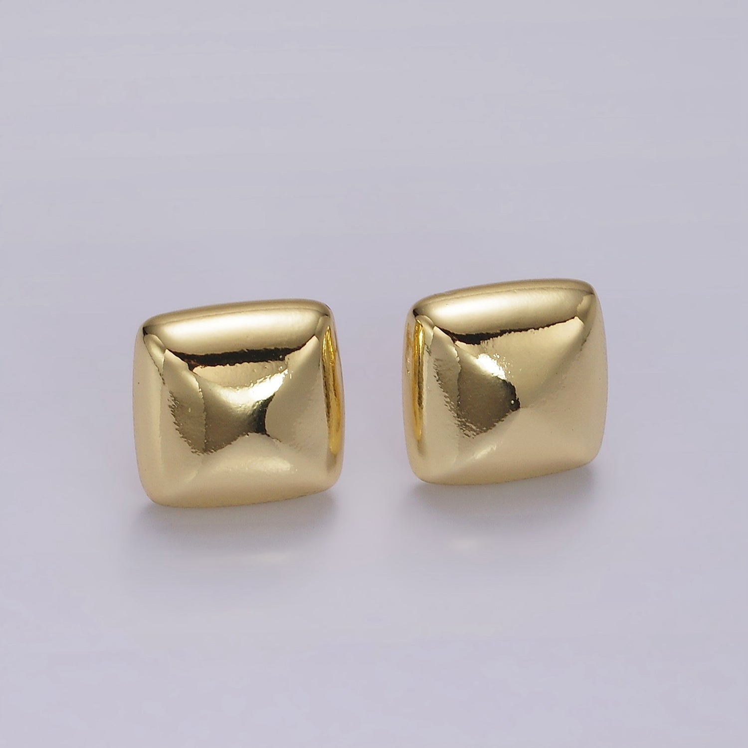 14K Gold Filled Edged Square Rhombus Dome Minimalist Stud Earrings | V298