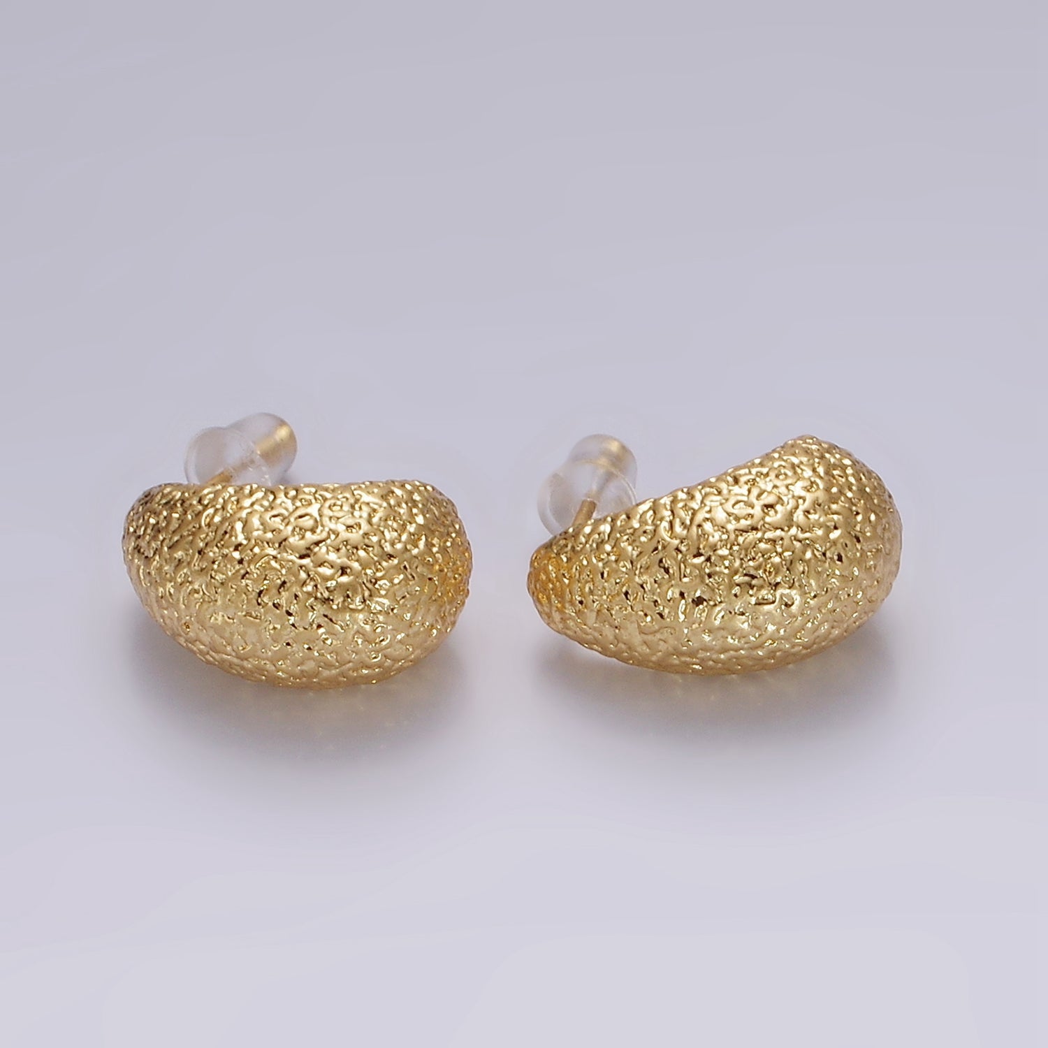 14K Gold Filled 17.7mm J-Shaped Textured Dome Stud Earrings | V309