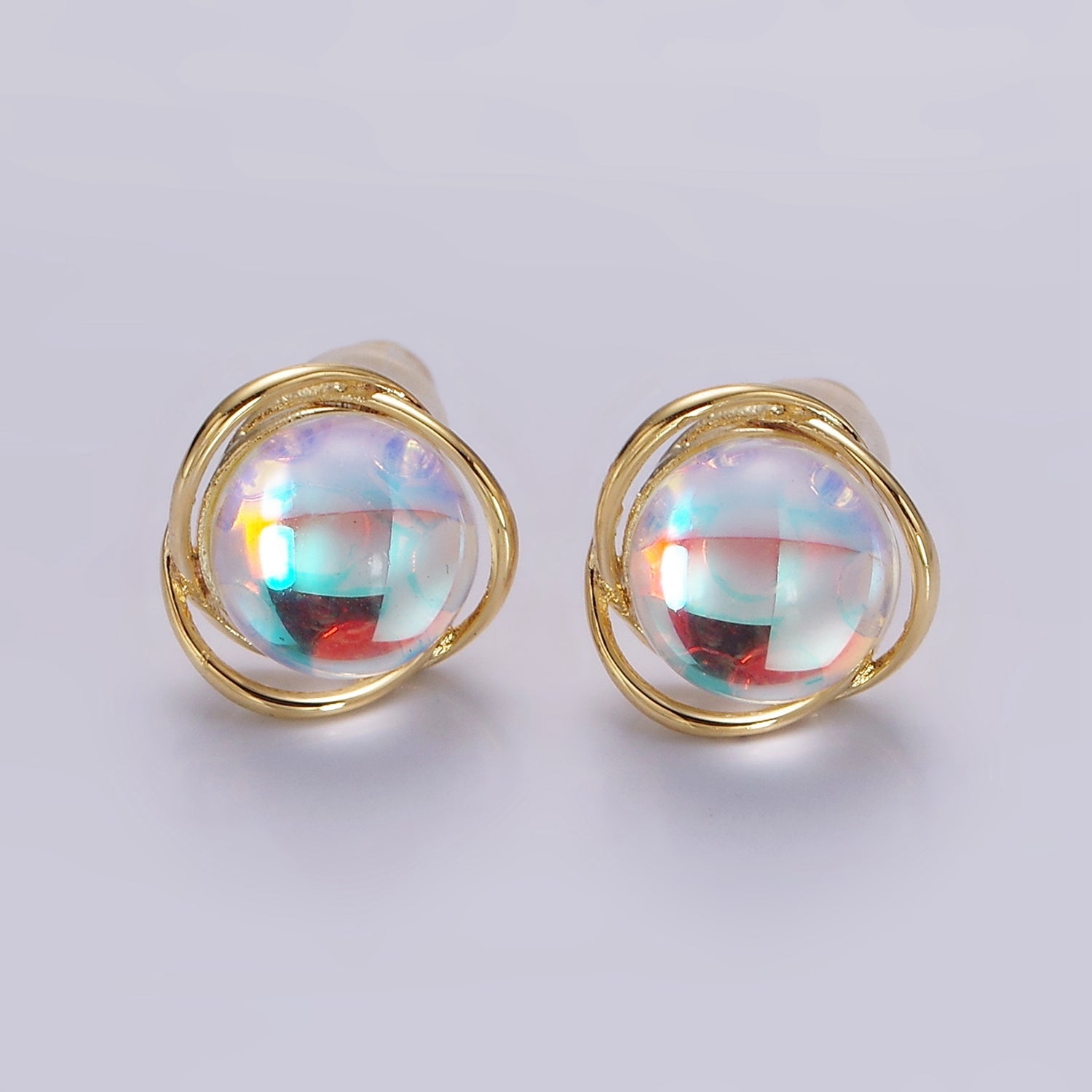 14K Gold Filled 10mm Iridescent CZ Open Round Stud Earrings | V315