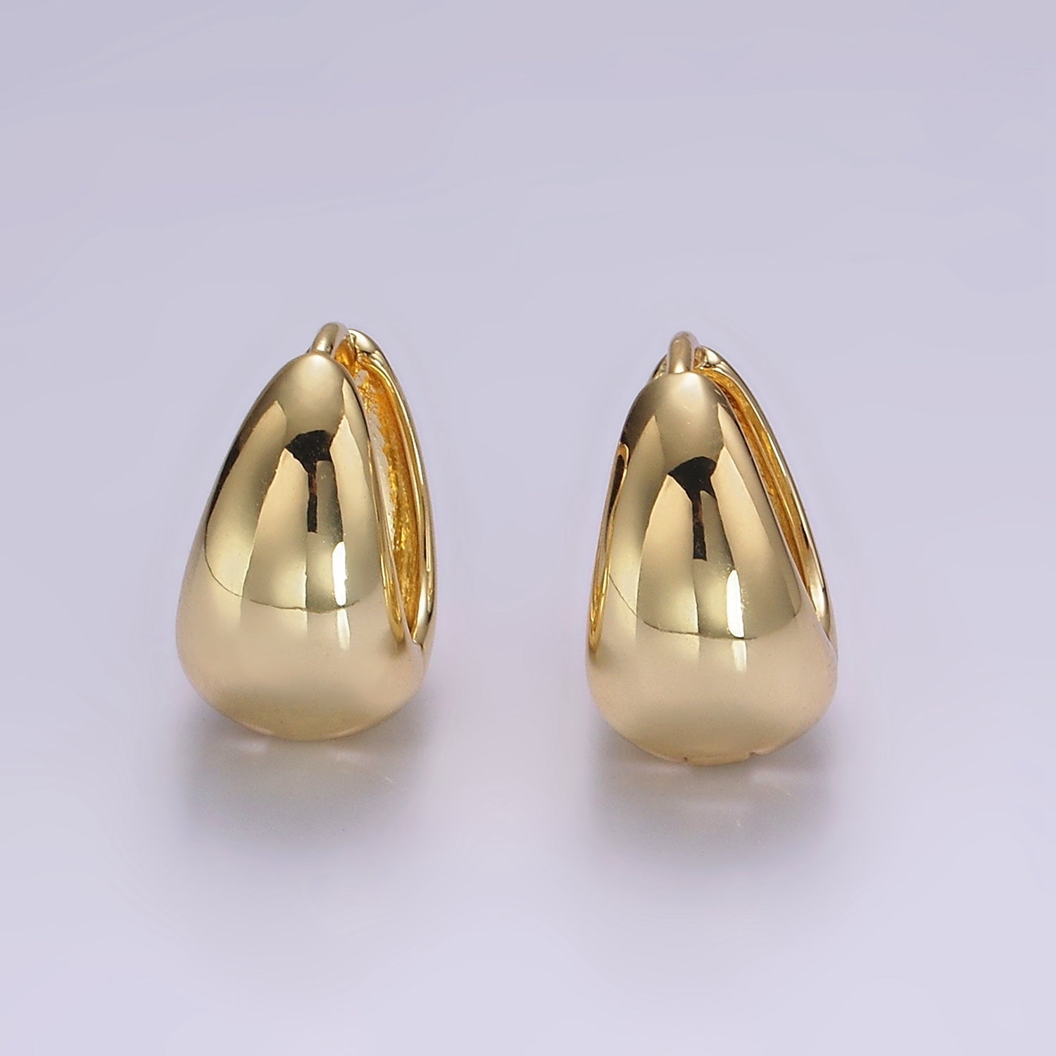 14K Gold Filled 15mm Teardrop Dome Minimalist Huggie Earrings | V474