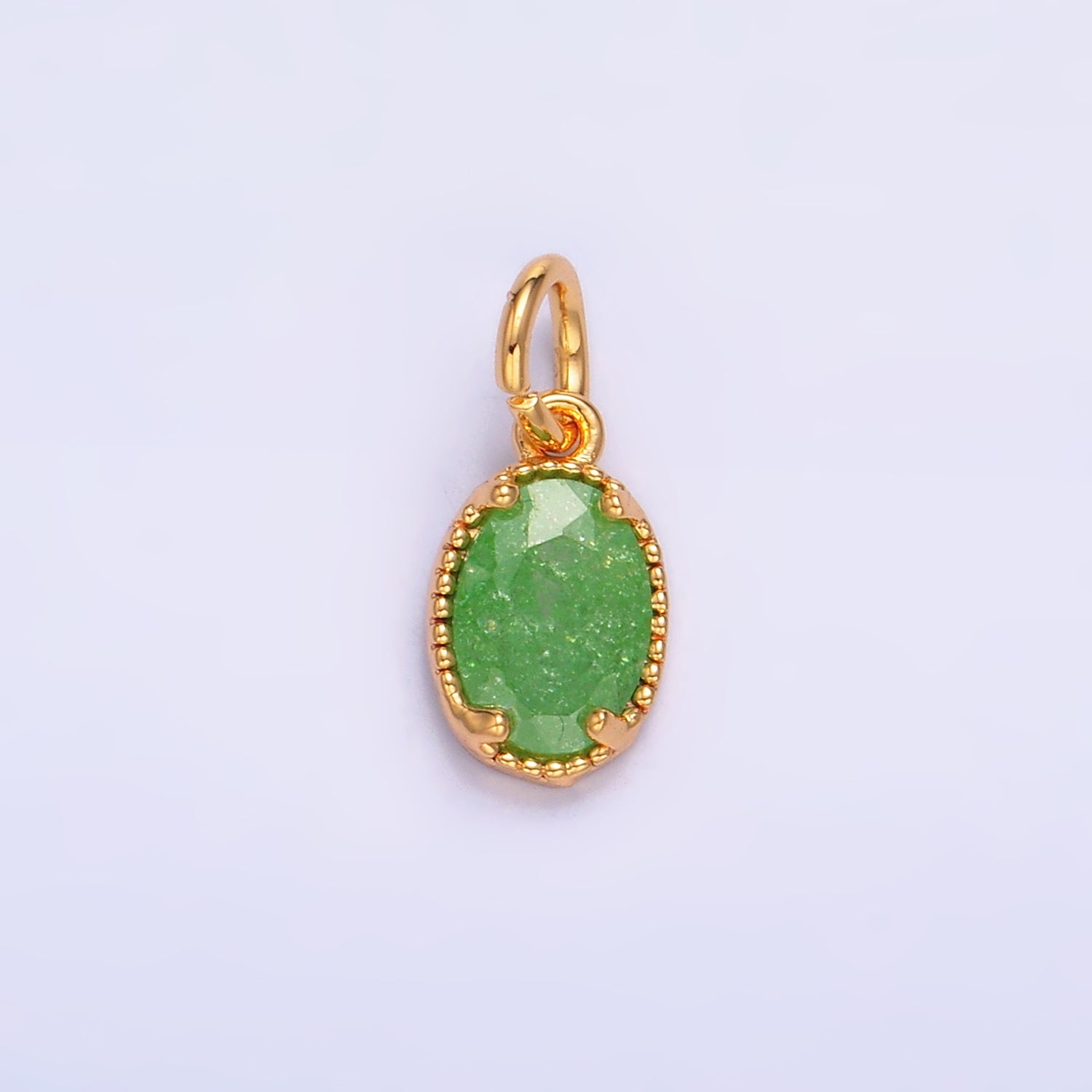 24K Gold Filled Green, Pink, Fuchsia Glitter CZ Oval Charm | W280 W281