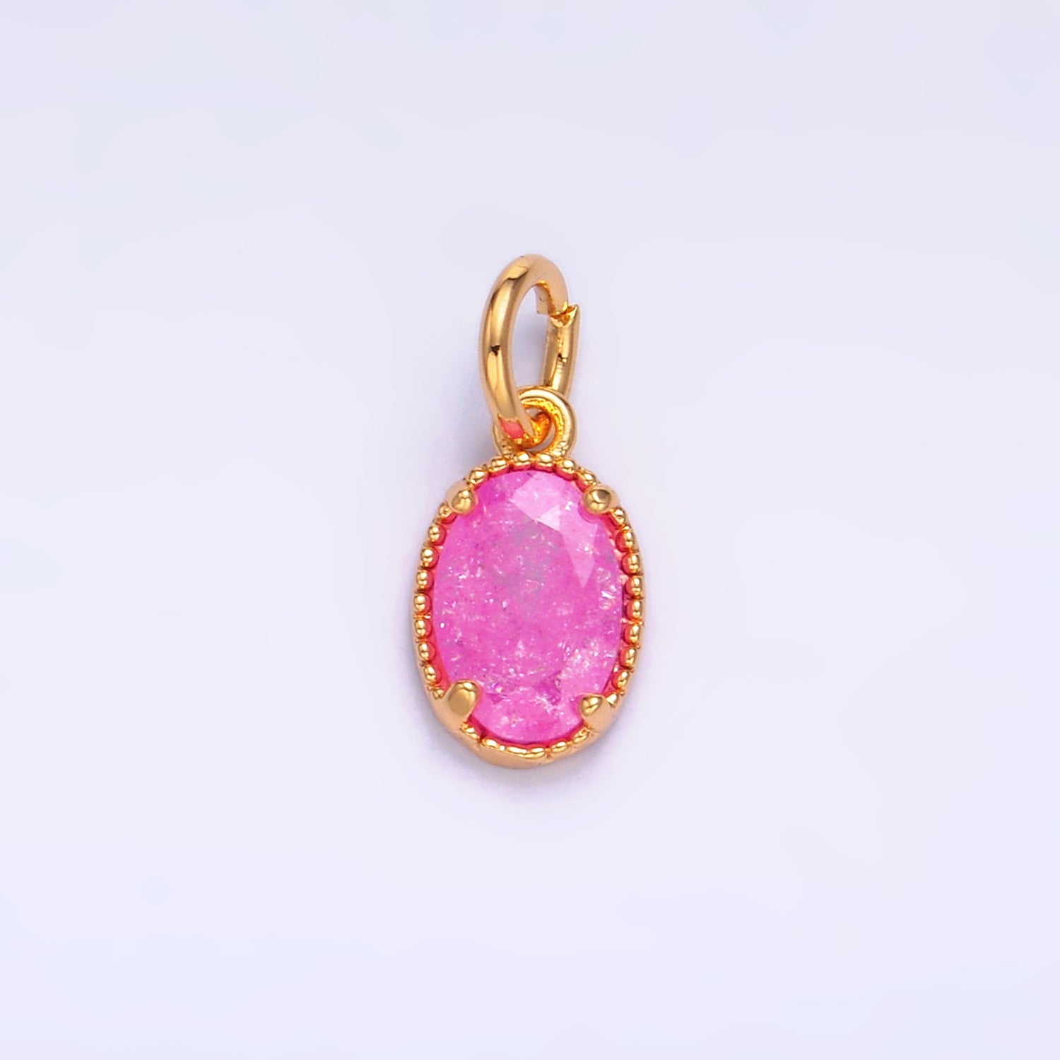 24K Gold Filled Green, Pink, Fuchsia Glitter CZ Oval Charm | W280 W281