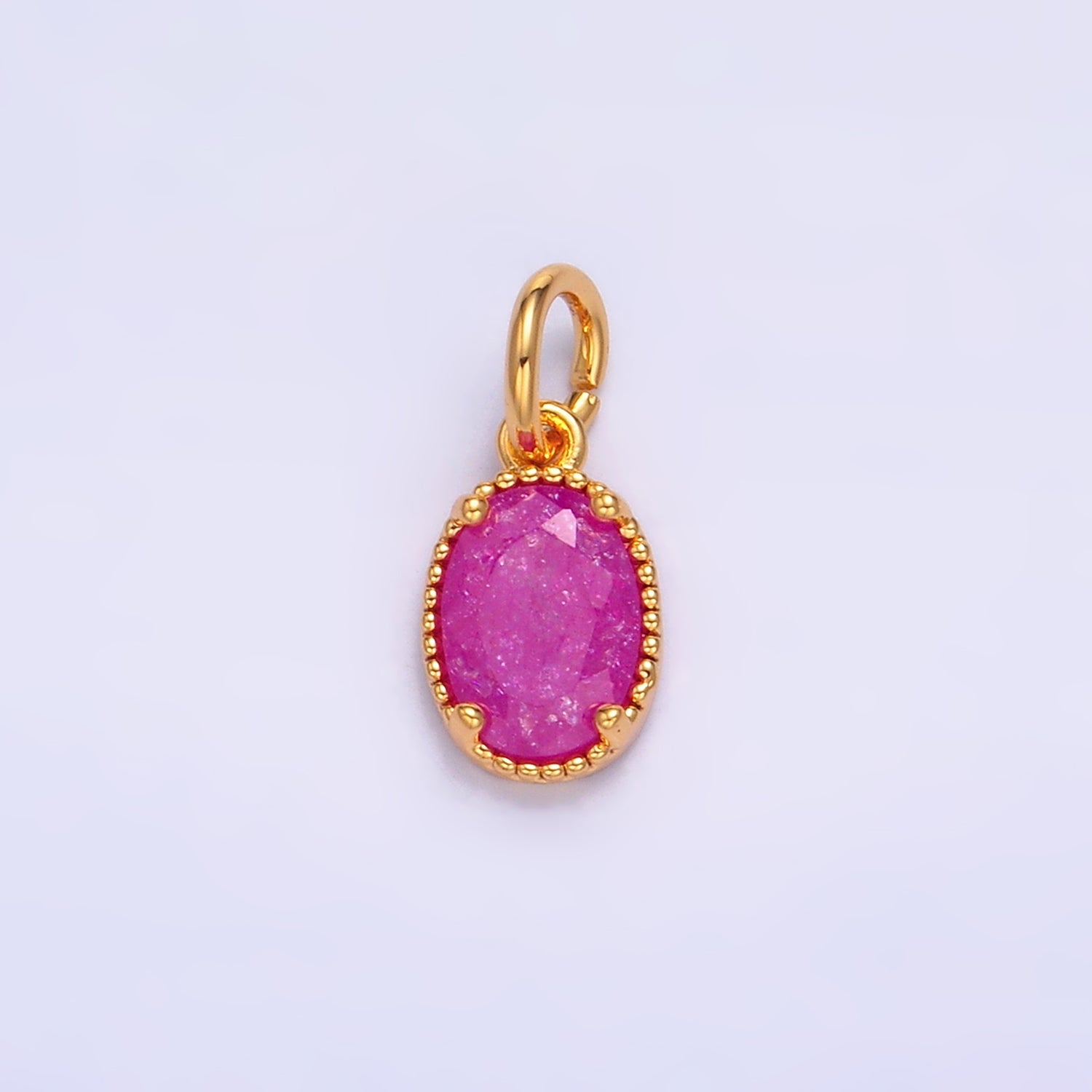 24K Gold Filled Green, Pink, Fuchsia Glitter CZ Oval Charm | W280 W281
