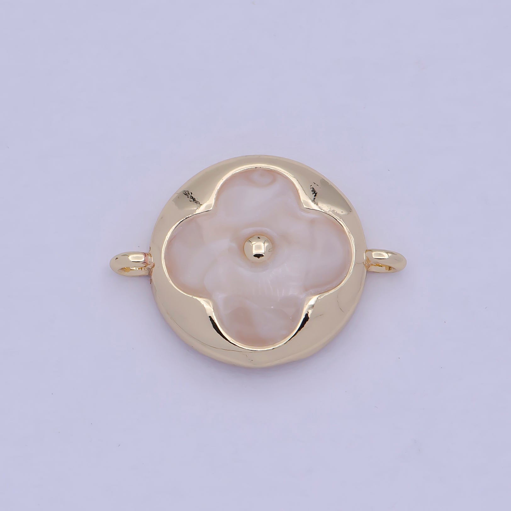 White Pearl Clover Charm Connector for Link Bracelet Component W-535 - DLUXCA