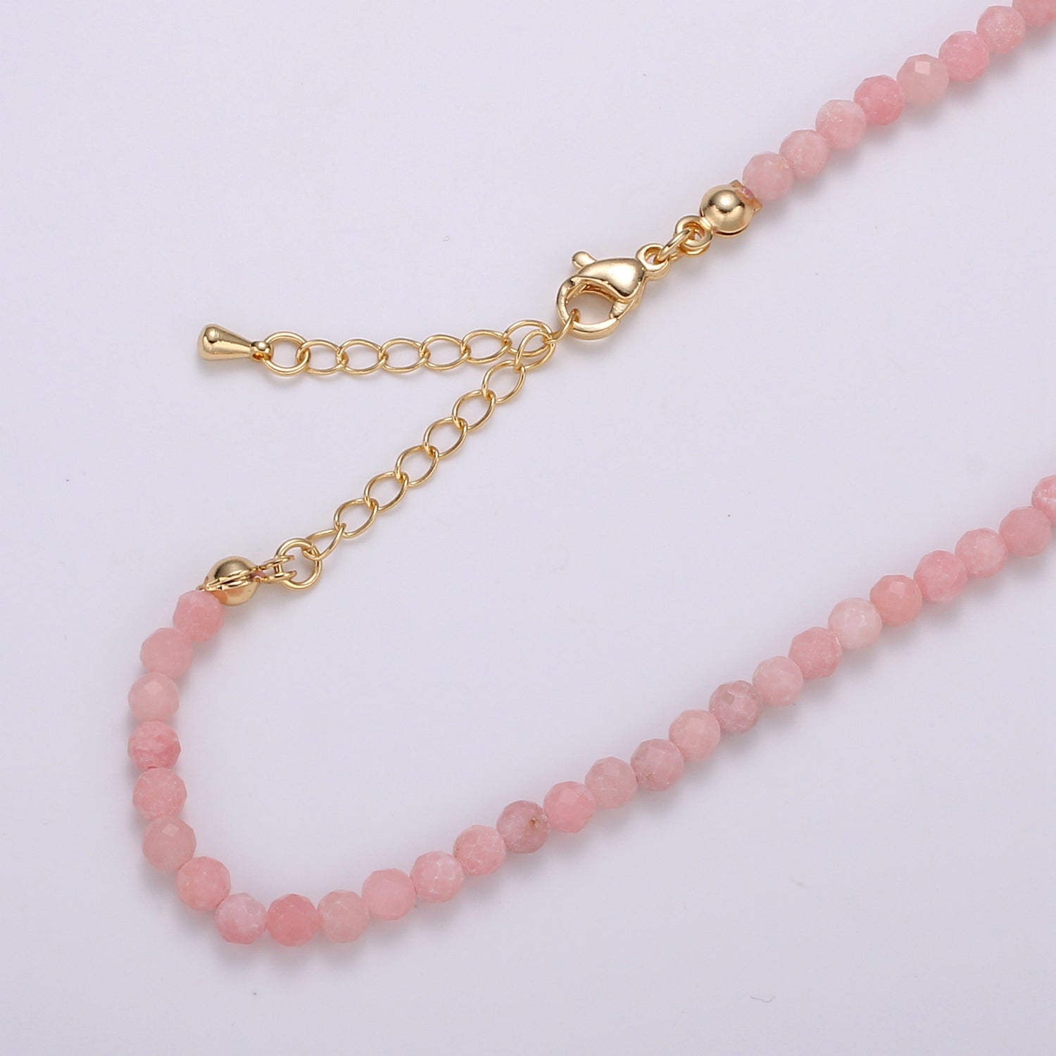 Pink Rose Quartz Chain Necklace, Natural Gemstone Beads Necklace Ready To Wear - DLUXCA