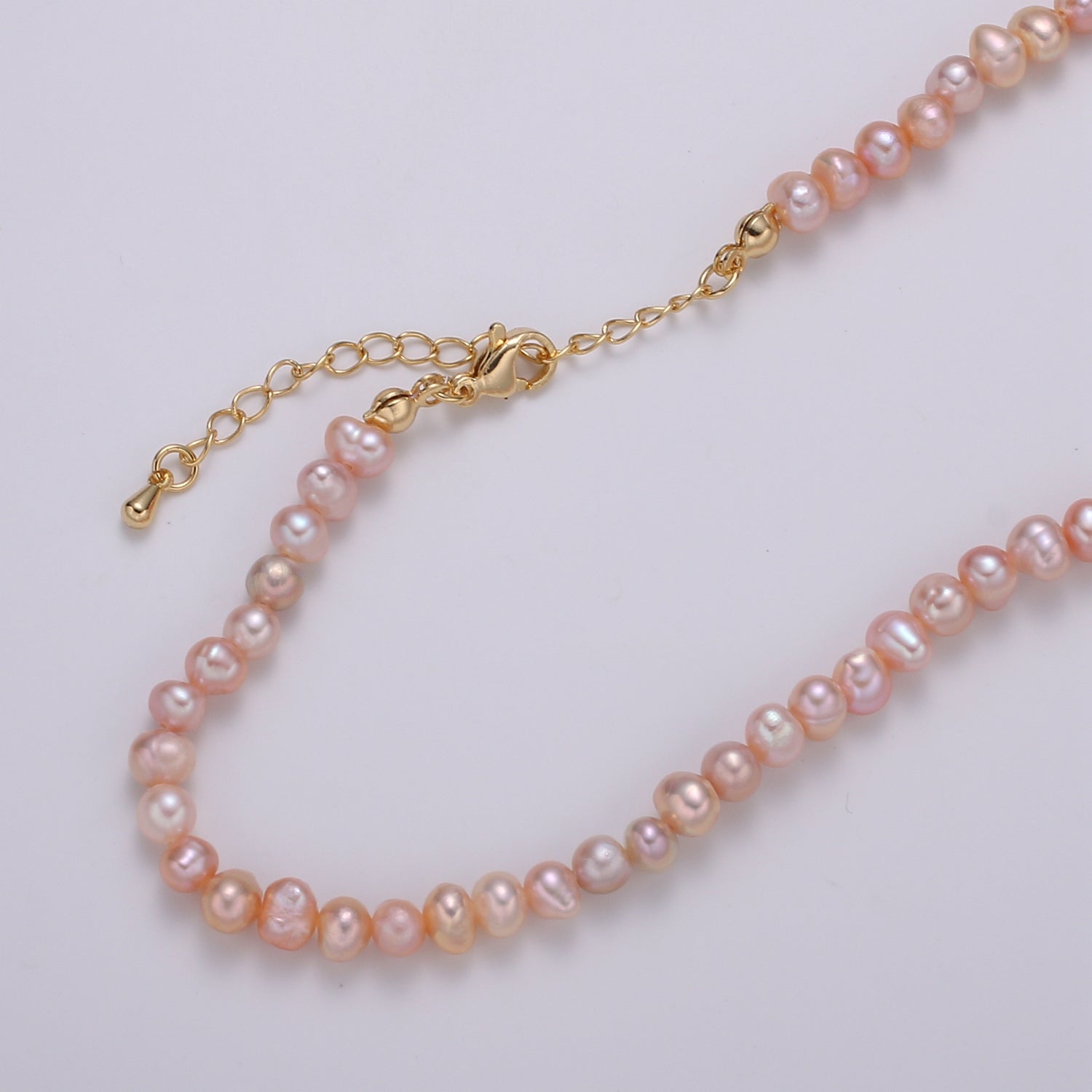 Clearance Pricing BLOWOUT 2mm Pink Freshwater Pearl 15 Inch Choker Necklace w. Extender | WA-019 - DLUXCA