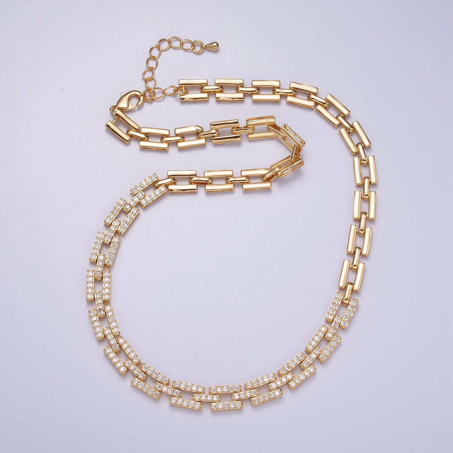 16 Inch Micro Pave CZ Cubic Zirconia Silver / Gold Unique Paper Clip Chain Necklace | WA-1008 WA-1009 Clearance Pricing