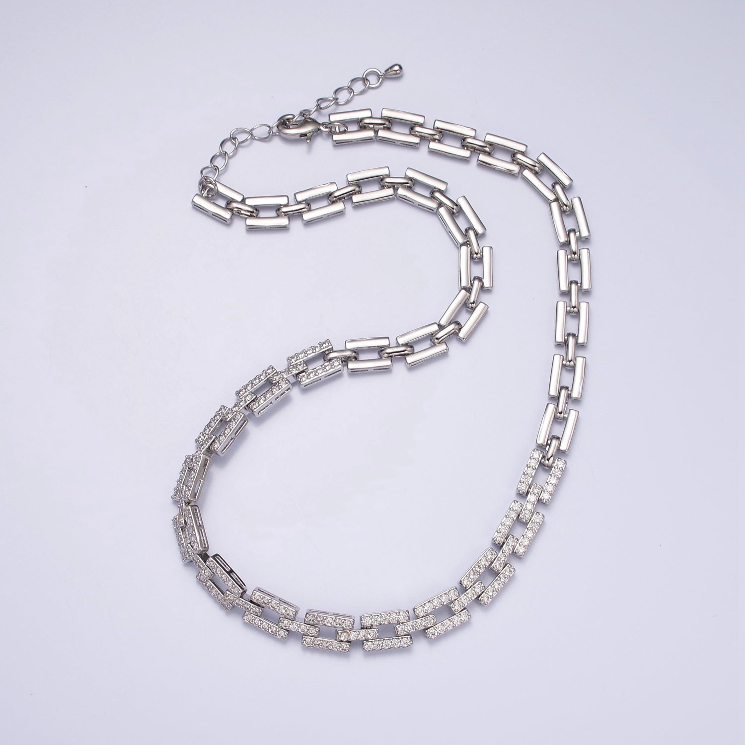 16 Inch Micro Pave CZ Cubic Zirconia Silver / Gold Unique Paper Clip Chain Necklace | WA-1008 WA-1009 Clearance Pricing