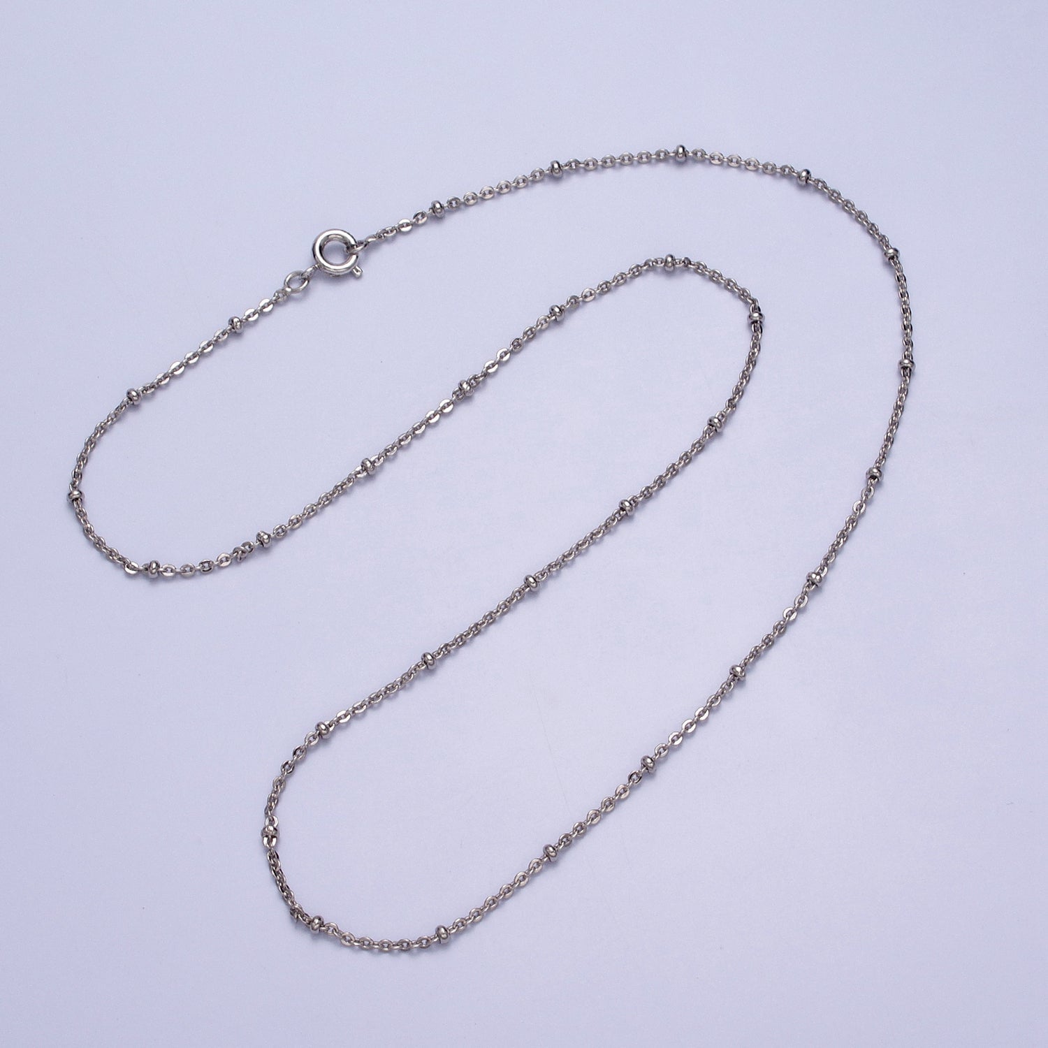 1mm Beaded Satellite Chain Silver Satellite Necklace Dainty Simple Everyday 16.5 Inch Layering Necklace for Minimalist Jewelry WA-1594 - DLUXCA