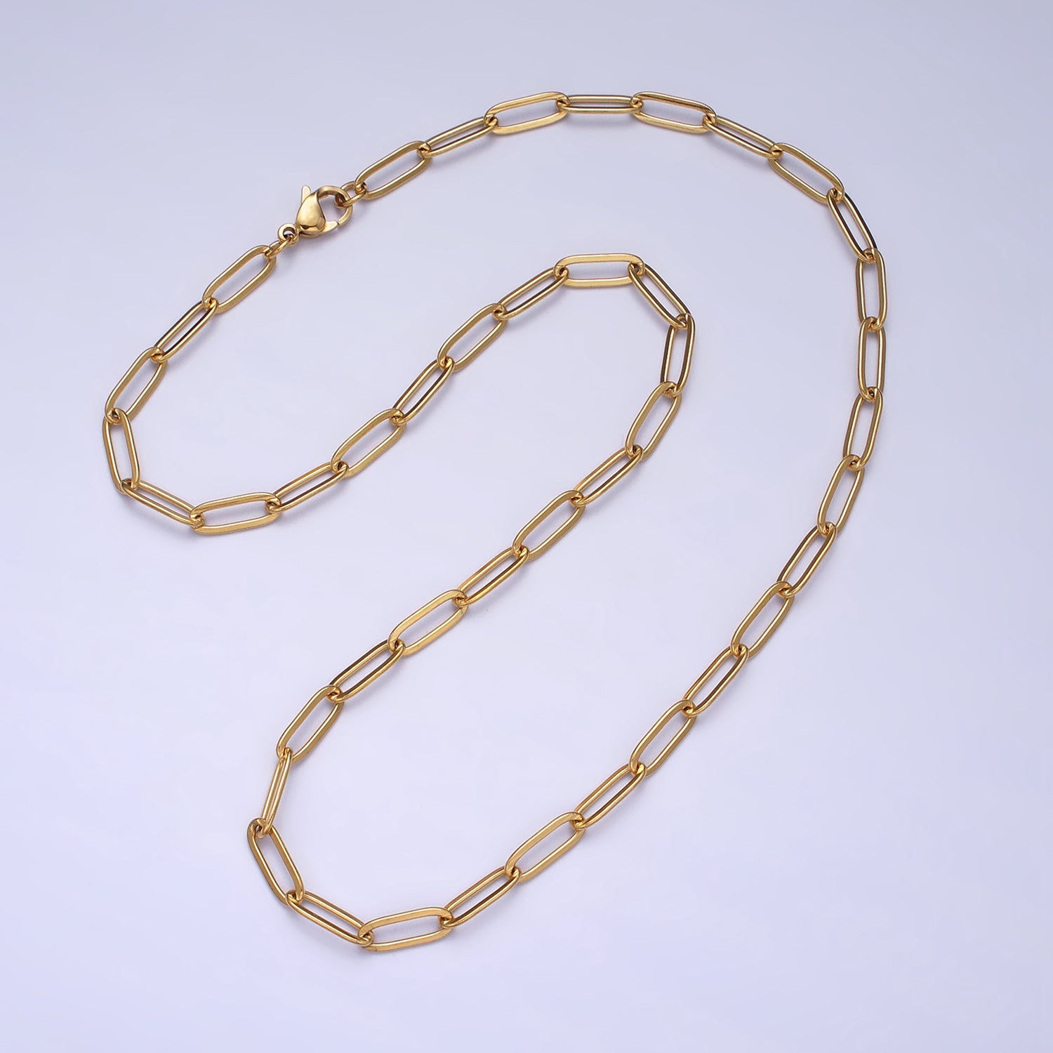 Clearance Pricing BLOWOUT Dainty Gold Paperclip Link Chain Necklace Elongated Chain Necklace Stainless Steel Chain 17.7 inch Long WA-1623 WA-1624