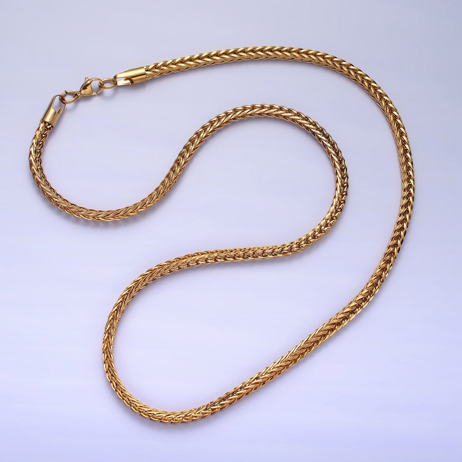 Long Gold Foxtail Chain Necklace Stainless Steel 4.2mm Thick Men's Chain 23.5 inch Necklace WA-1625 WA-1626 - DLUXCA