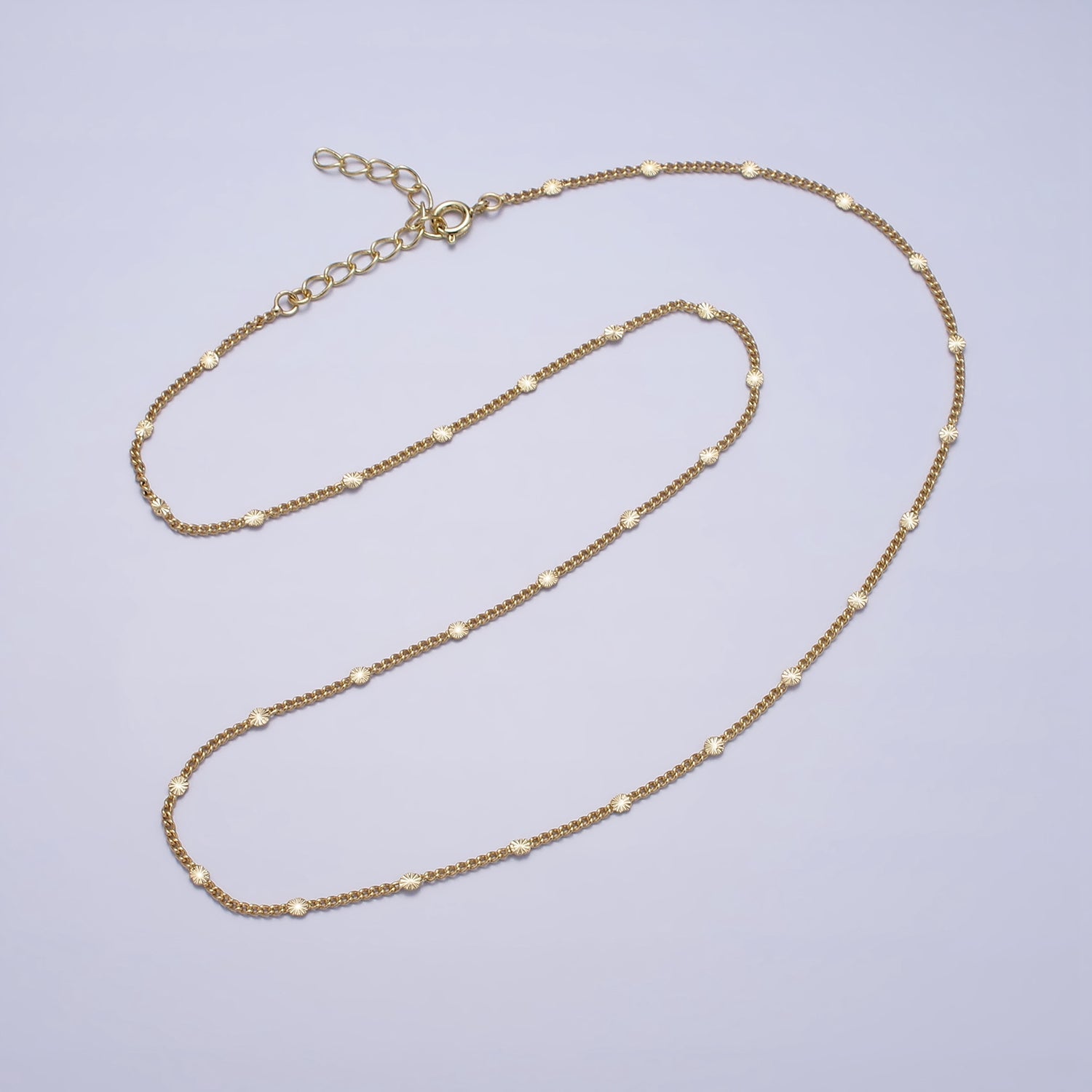 14K Gold Filled 2.3mm Sunburst Curb 20 Inch Layering Chain Necklace w. Extender | WA-1735 - DLUXCA