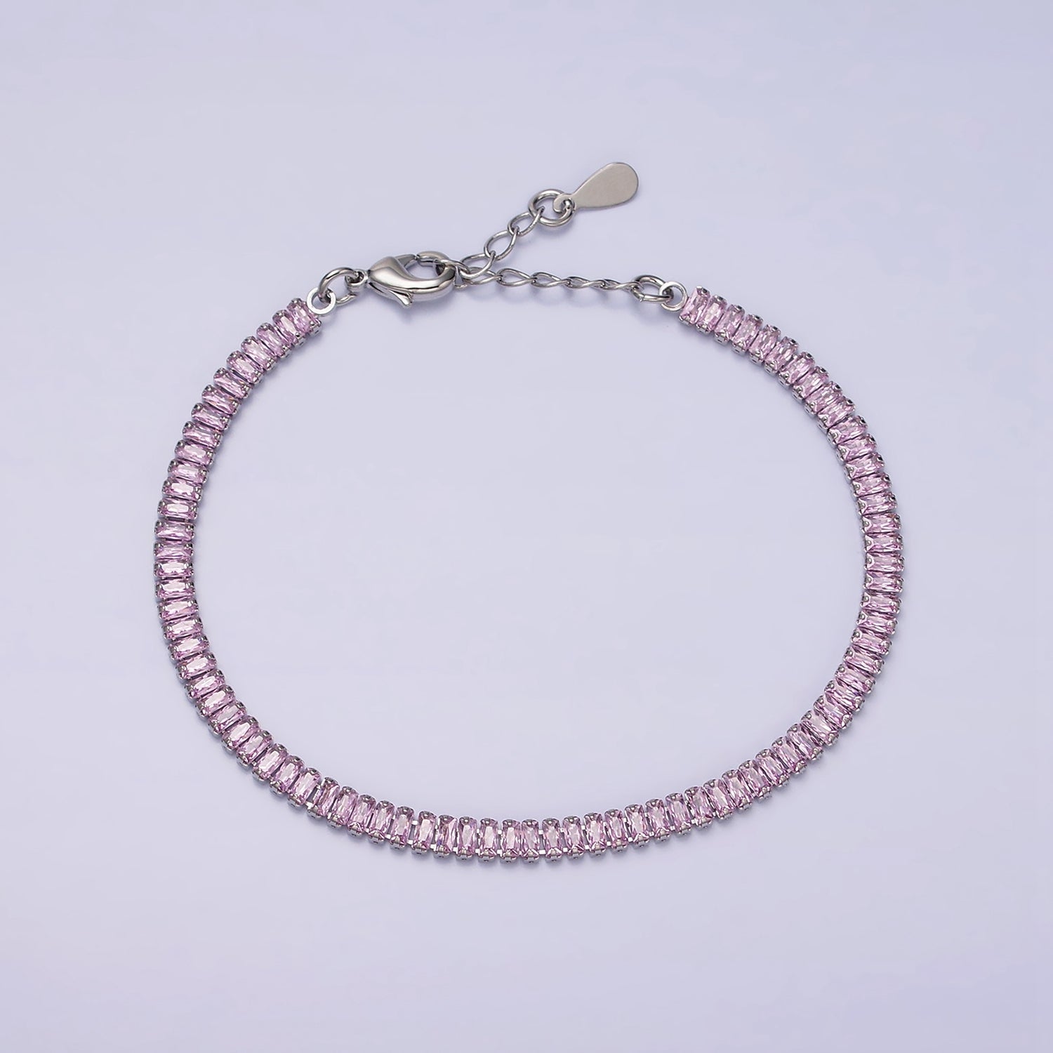16K Gold Filled Clear, Pink Baguette CZ 3.5mm Tennis Chain 6.5 Inch Bracelet | WA-1820 ~ WA1823 - DLUXCA