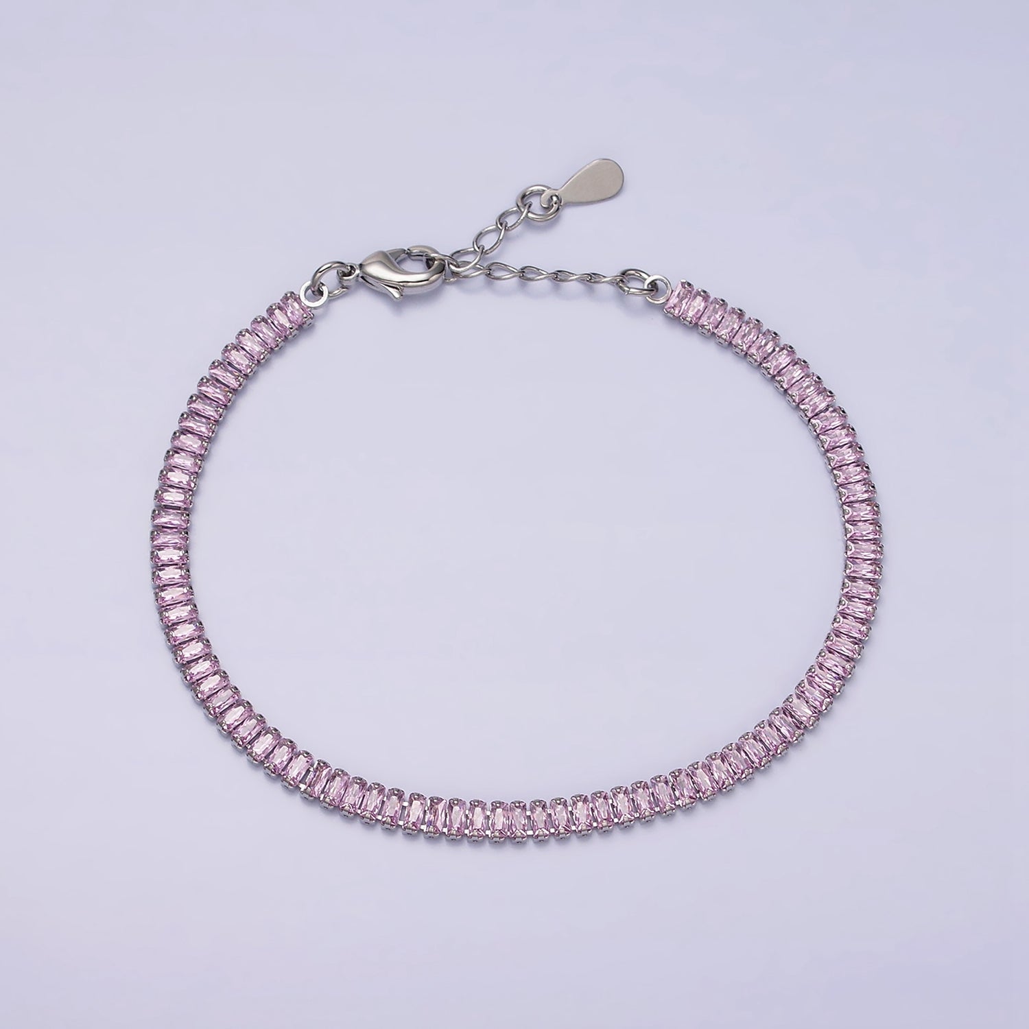 16K Gold Filled Clear, Pink Baguette CZ 3.5mm Tennis Chain 6.5 Inch Bracelet | WA-1820 ~ WA1823