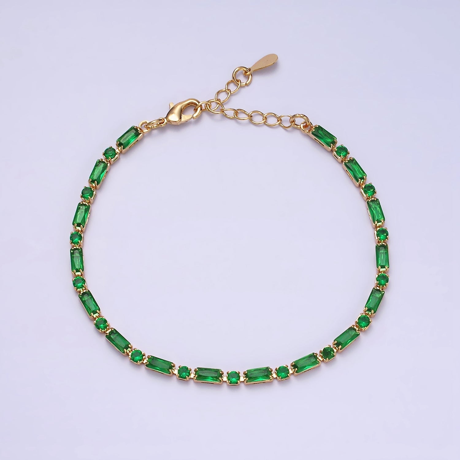 Dainty Gold Filled Tennis Bracelet Emerald Green Mix Baguette Round Clear Pink Green Cubic Zirconia Link Tennis Bracelet Minimalist Jewelry WA1824 - WA1829 - DLUXCA
