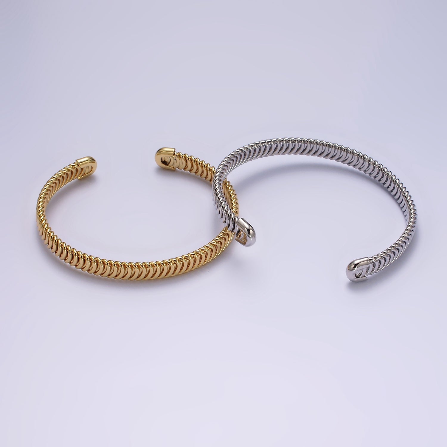 24K Gold Filled Rope Pattern Textured Cuff Bangle Bracelet in Silver & Gold | WA1914 WA1915 - DLUXCA