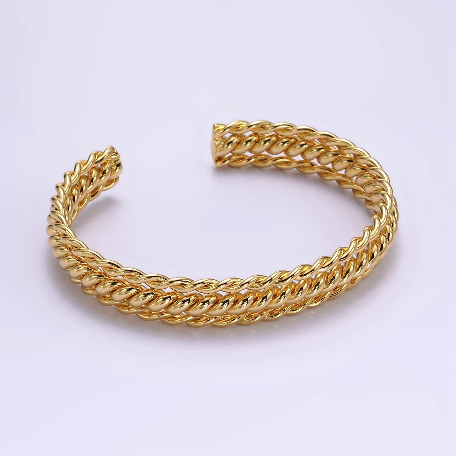 16K Gold Filled Triple Twisted Rope Cuff Bangle Bracelet in Gold & Silver | WA-1918 WA-1919 - DLUXCA