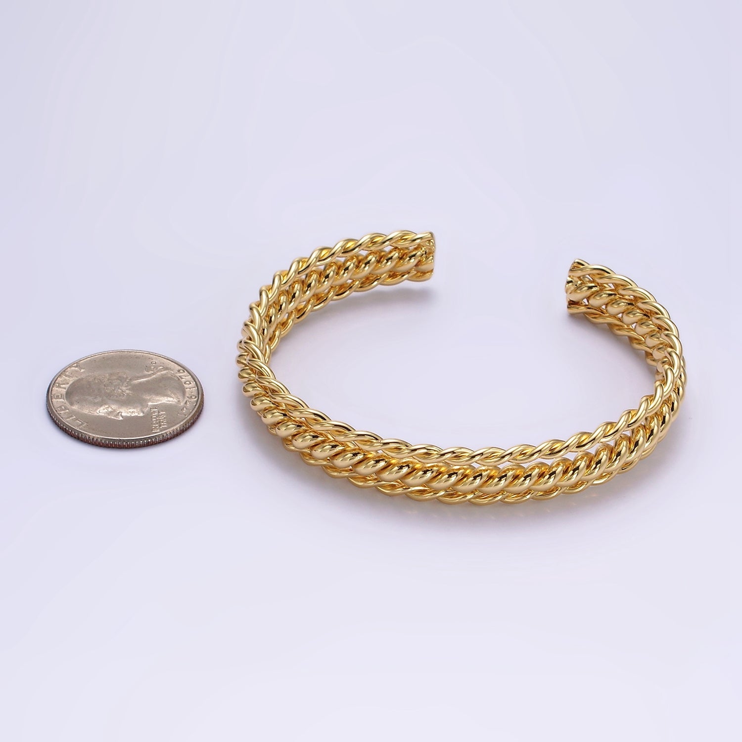 16K Gold Filled Triple Twisted Rope Cuff Bangle Bracelet in Gold & Silver | WA-1918 WA-1919 - DLUXCA