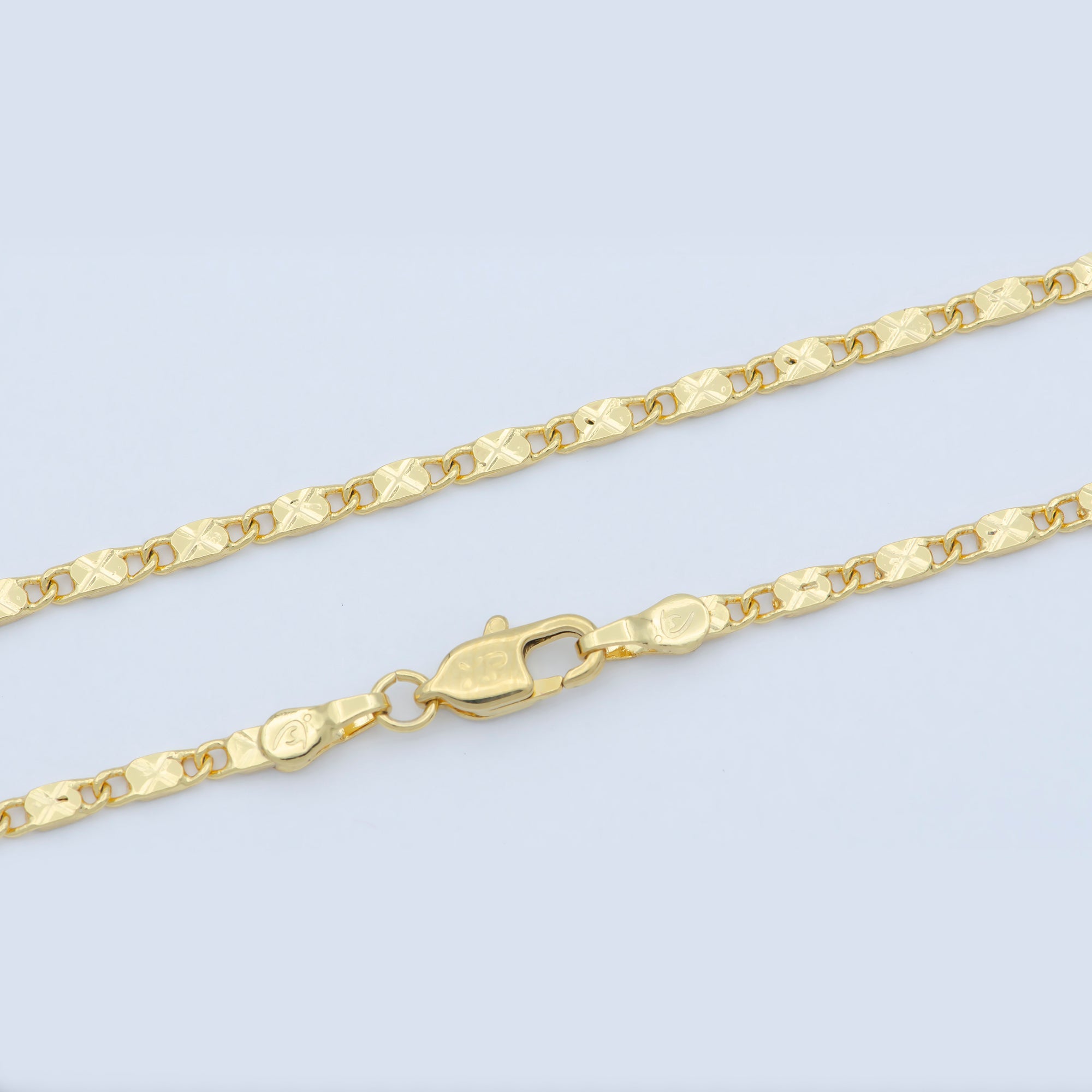 24K Gold Filled 2.2mm Sunburst Textured Unique Link 18 Inch Layering Chain Necklace | WA-191 - DLUXCA