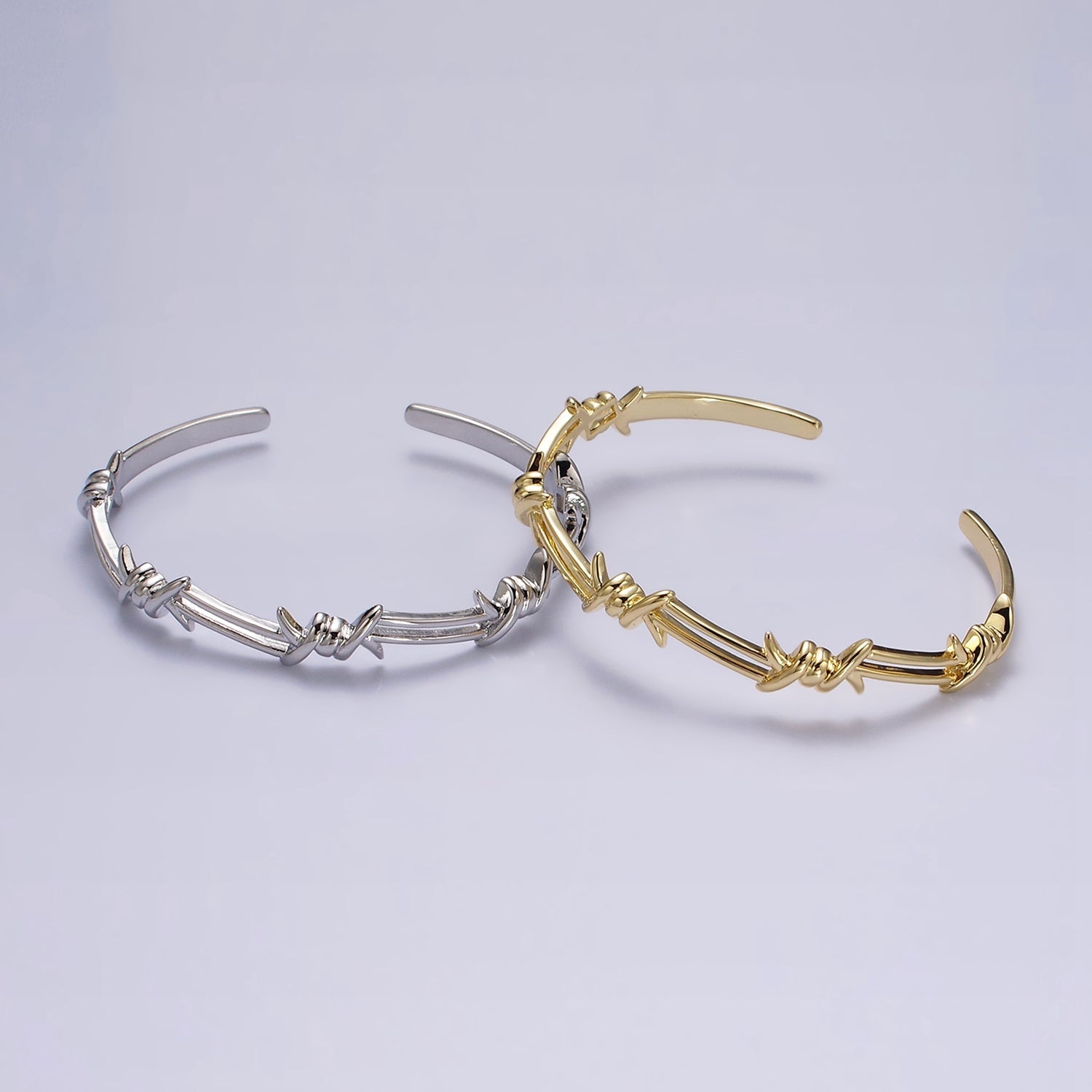 14K Gold Filled Twisted Barbed Wire Cuff Bangle in Silver & Gold | WA-1922 WA-1923 - DLUXCA